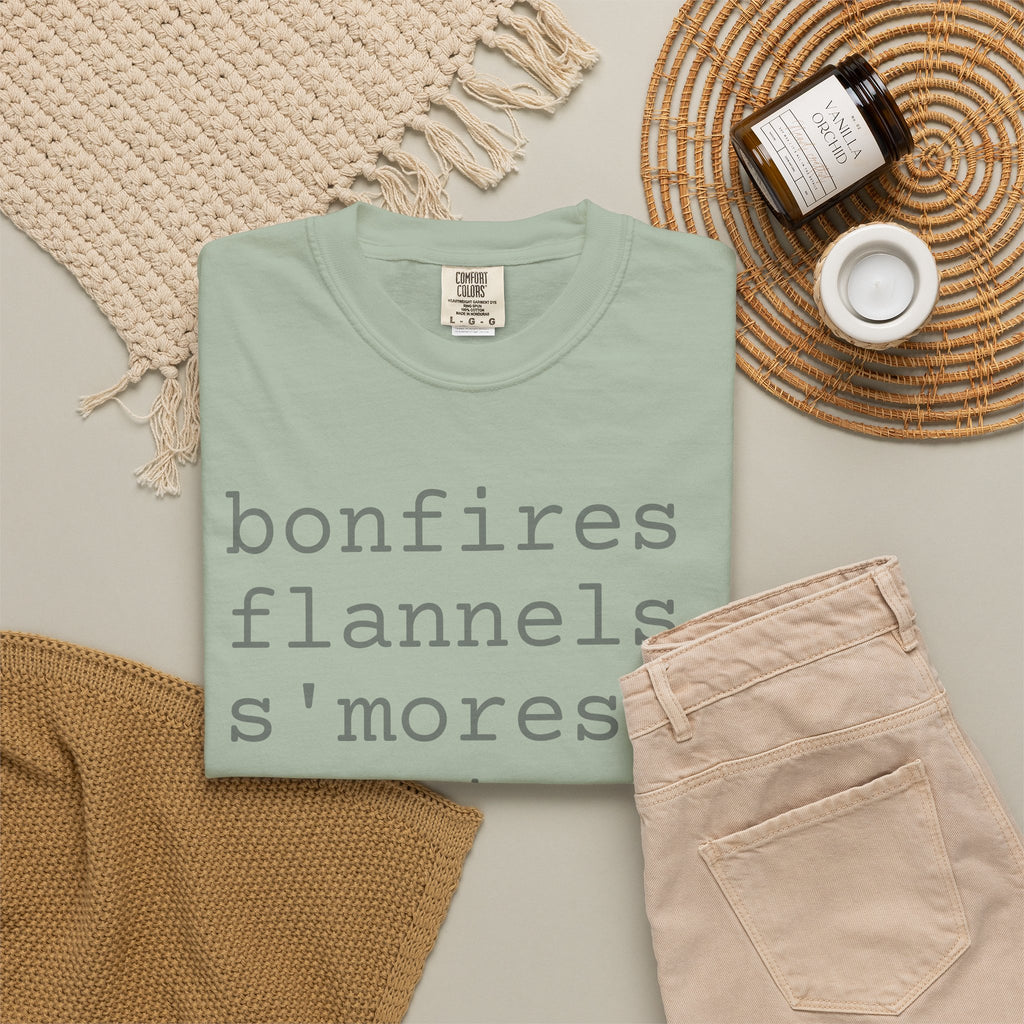 bonfires flannels s'mores sweaters campfires & BAKING T-shirt | Cozy Fall Typography Tee