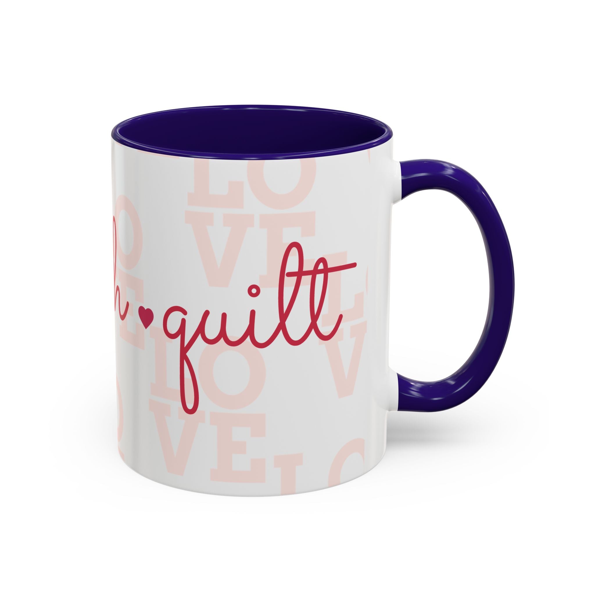 Love Quilting script mug | Colorful ceramic coffee cup