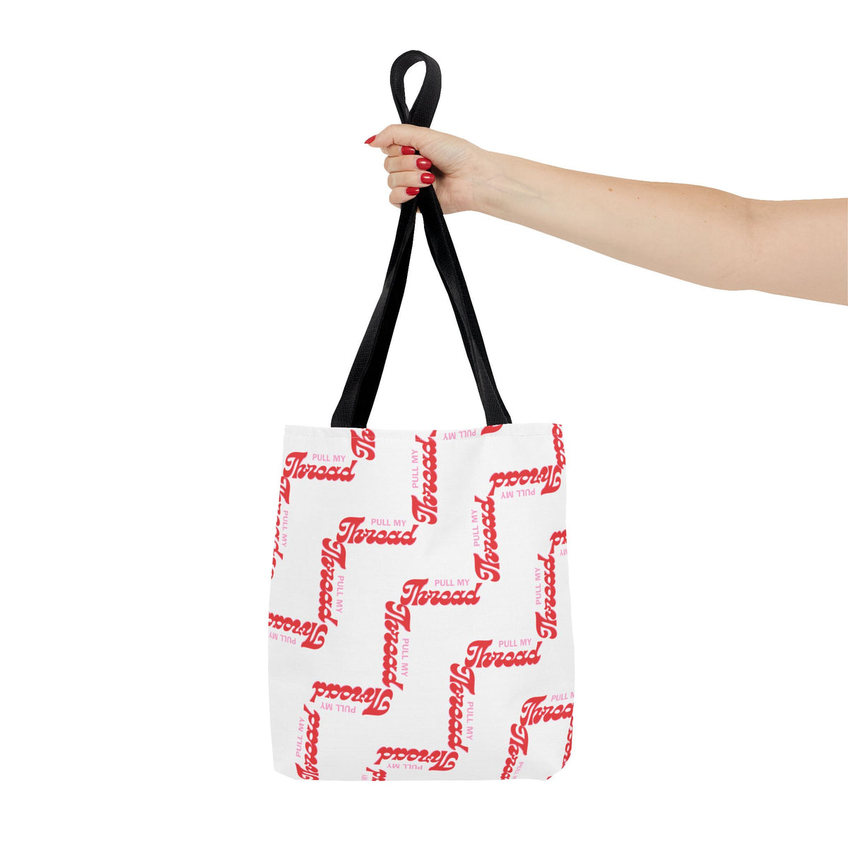 Retro Script 'Pull My Thread" Tote Bag — All-Over Print Fashion Tote