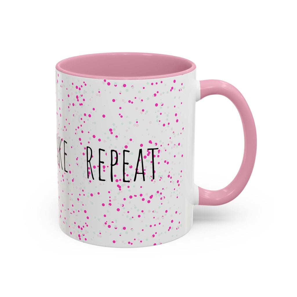 Eat Sleep Bake Repeat Mug | Pink Confetti Ceramic Coffee Cup (11oz, 15oz)