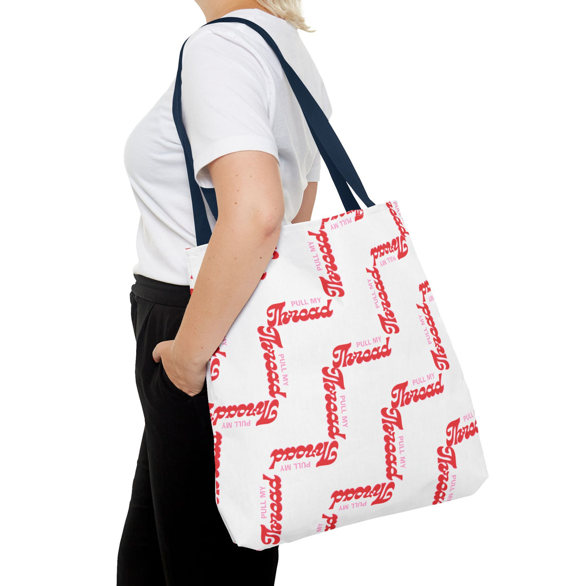 Retro Script 'Pull My Thread" Tote Bag — All-Over Print Fashion Tote