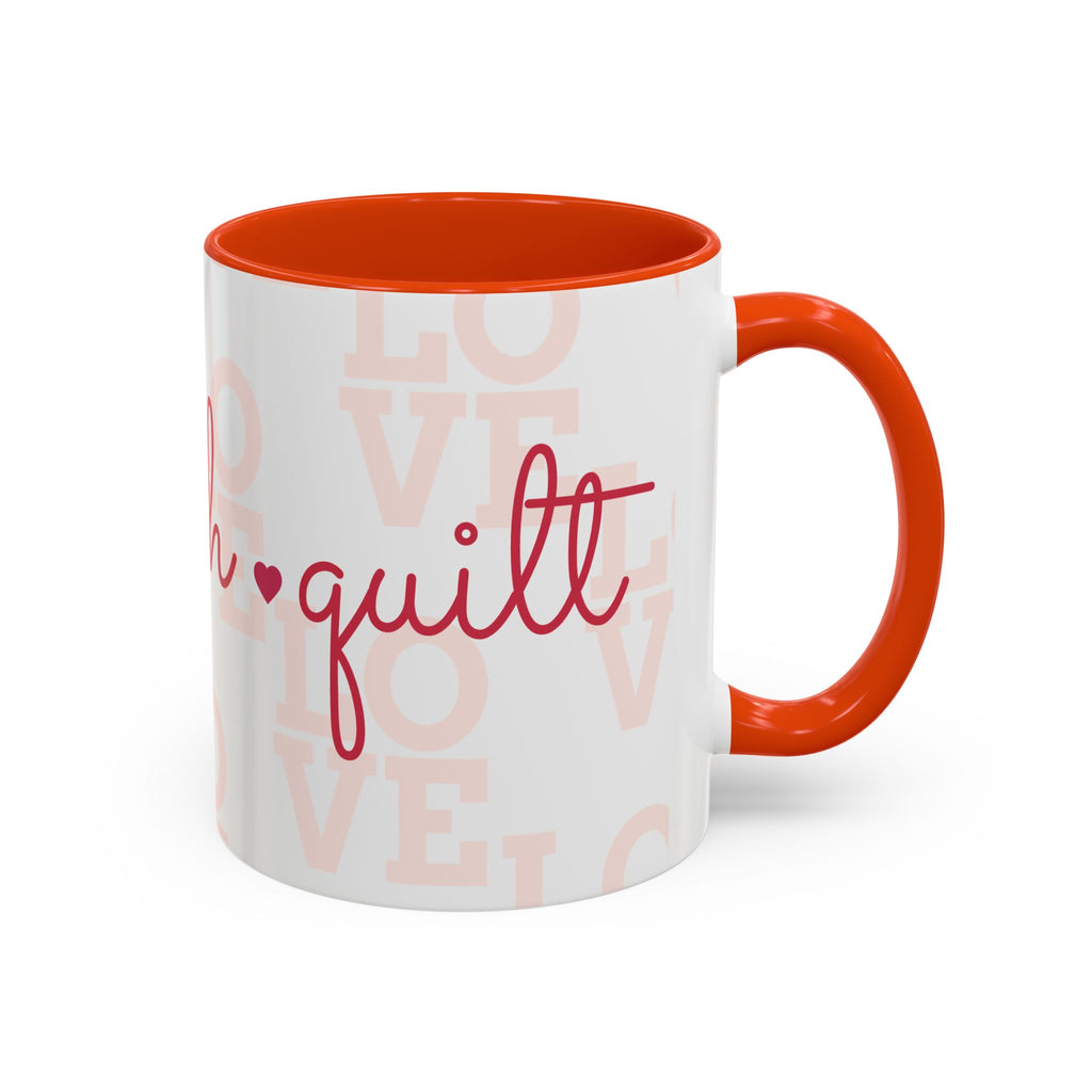 Love Quilting script mug | Colorful ceramic coffee cup