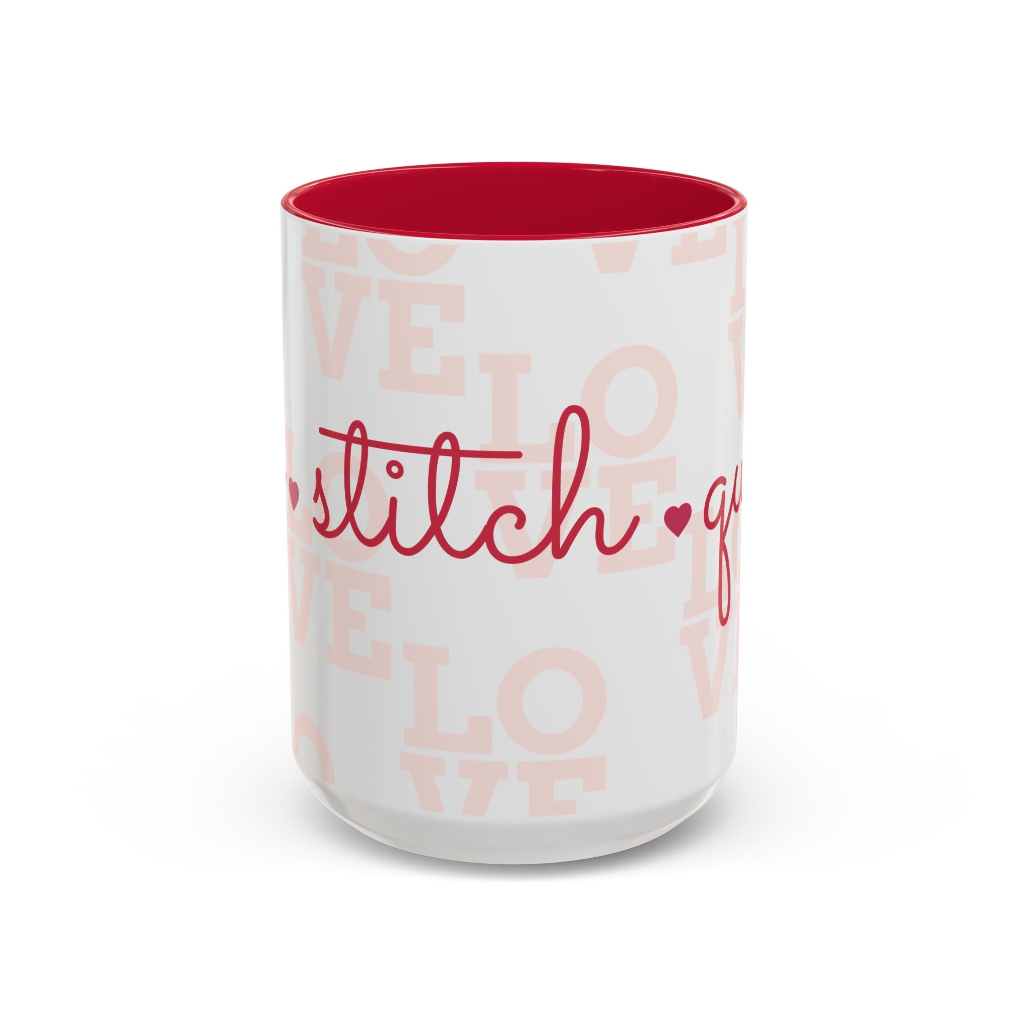 Love Quilting script mug | Colorful ceramic coffee cup