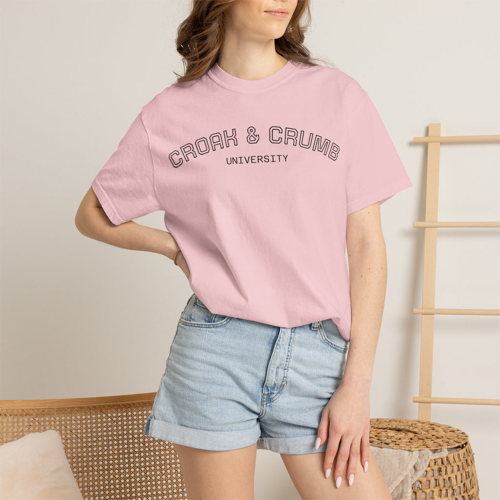 Croak & Crumb University shirt | Collegiate outline text tee