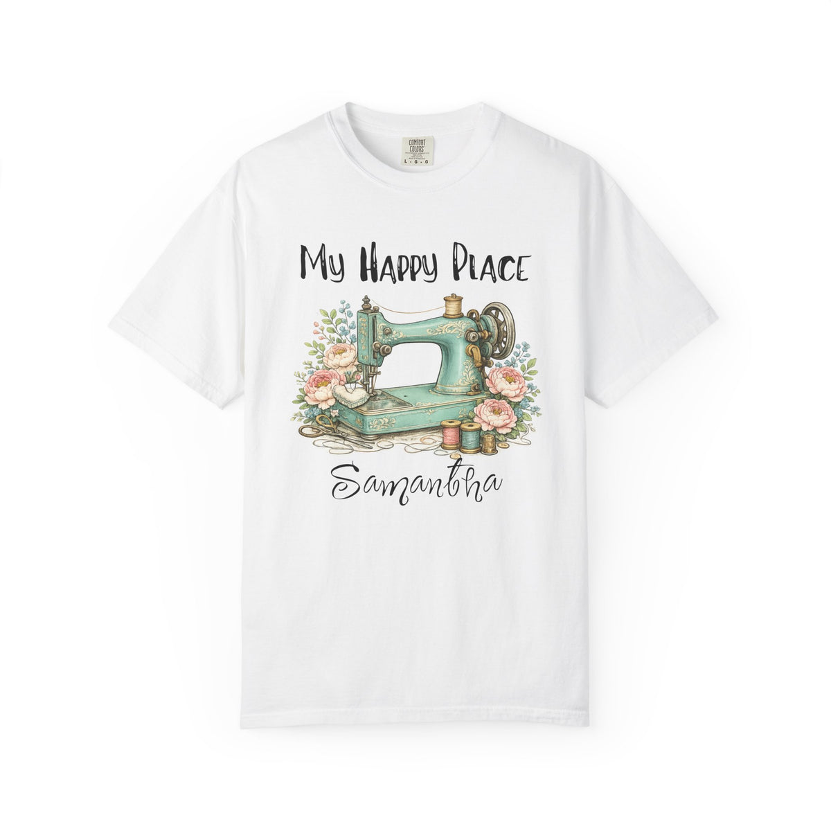 Sewing Lover T-Shirt — "My Happy Place" Vintage Sewing Machine Tee