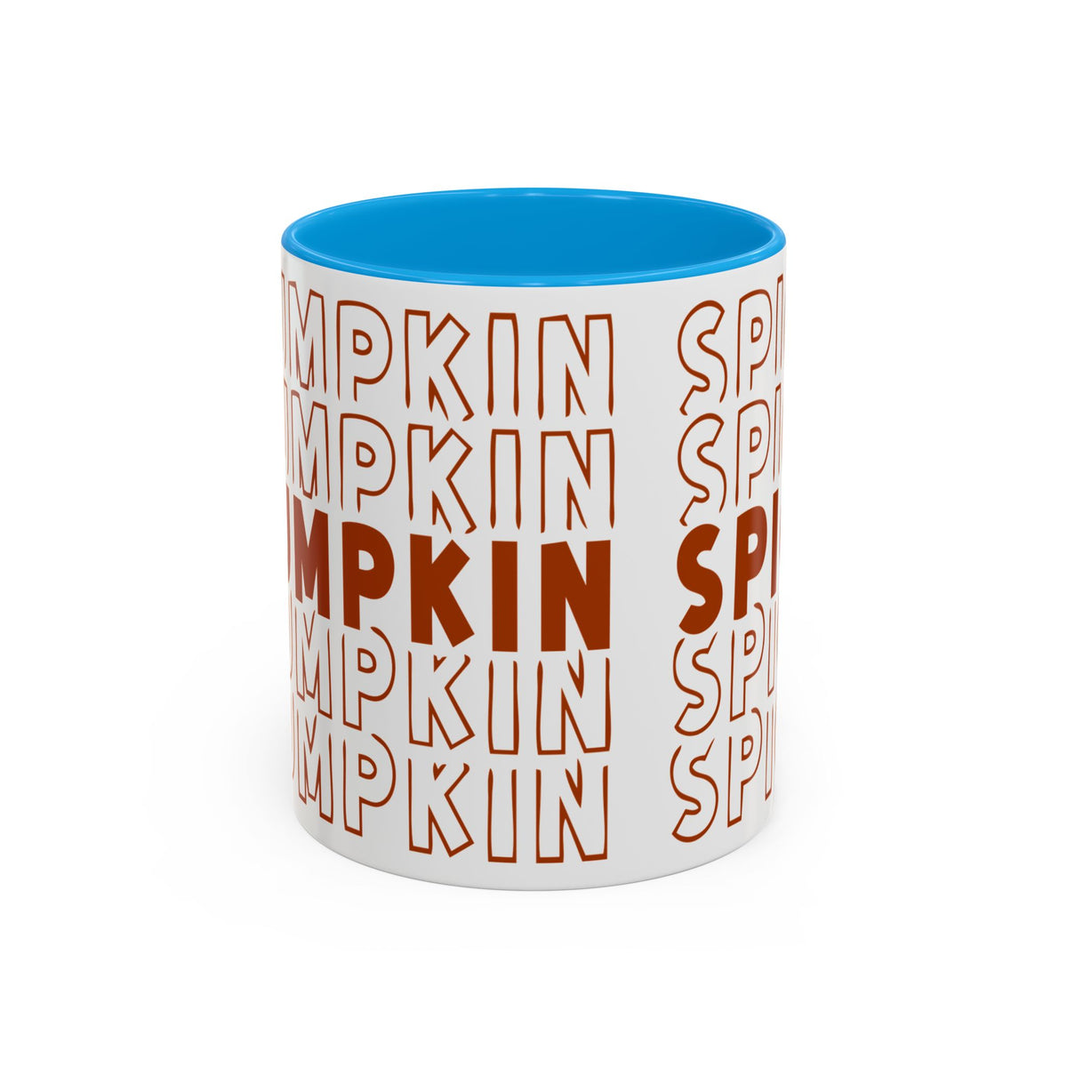 Pumpkin Spice Mug — Repeating 'SPICE' Retro Fall Coffee Cup (11oz/15oz)