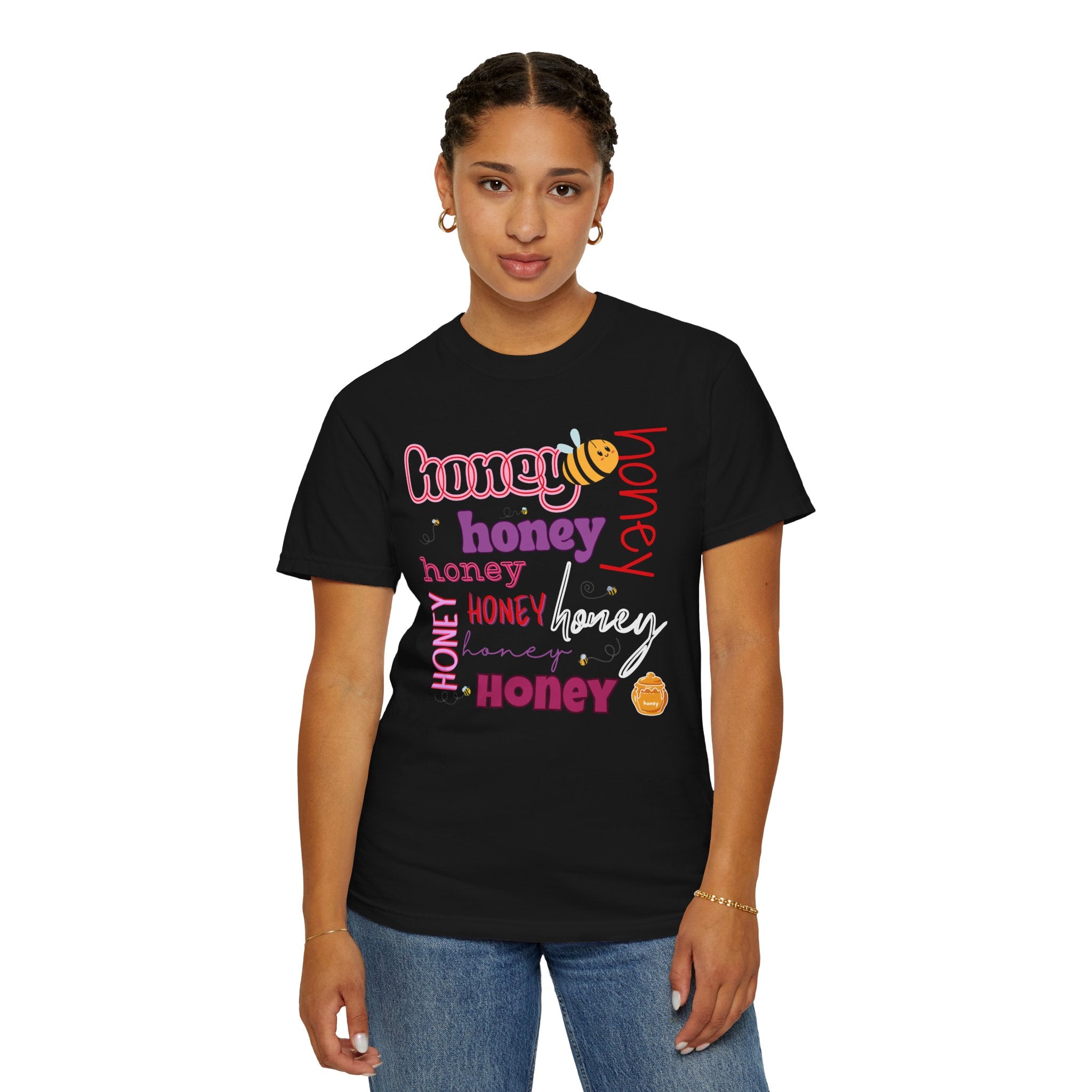 Honey Script Graphic T-Shirt — Playful Bee Typography Tee