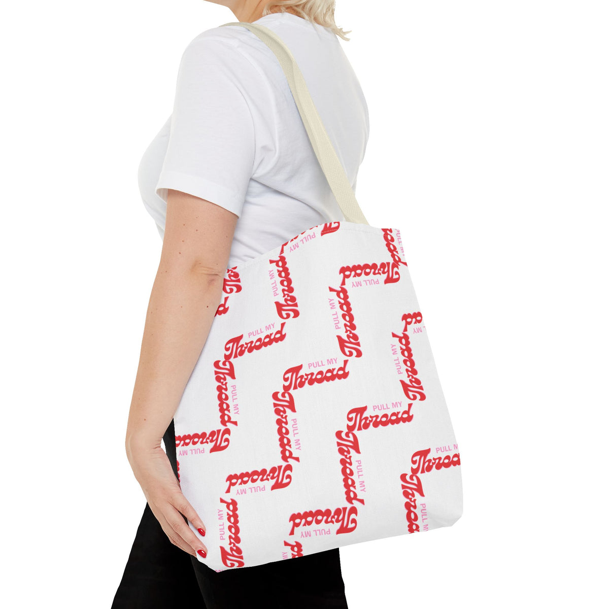 Retro Script 'Pull My Thread" Tote Bag — All-Over Print Fashion Tote