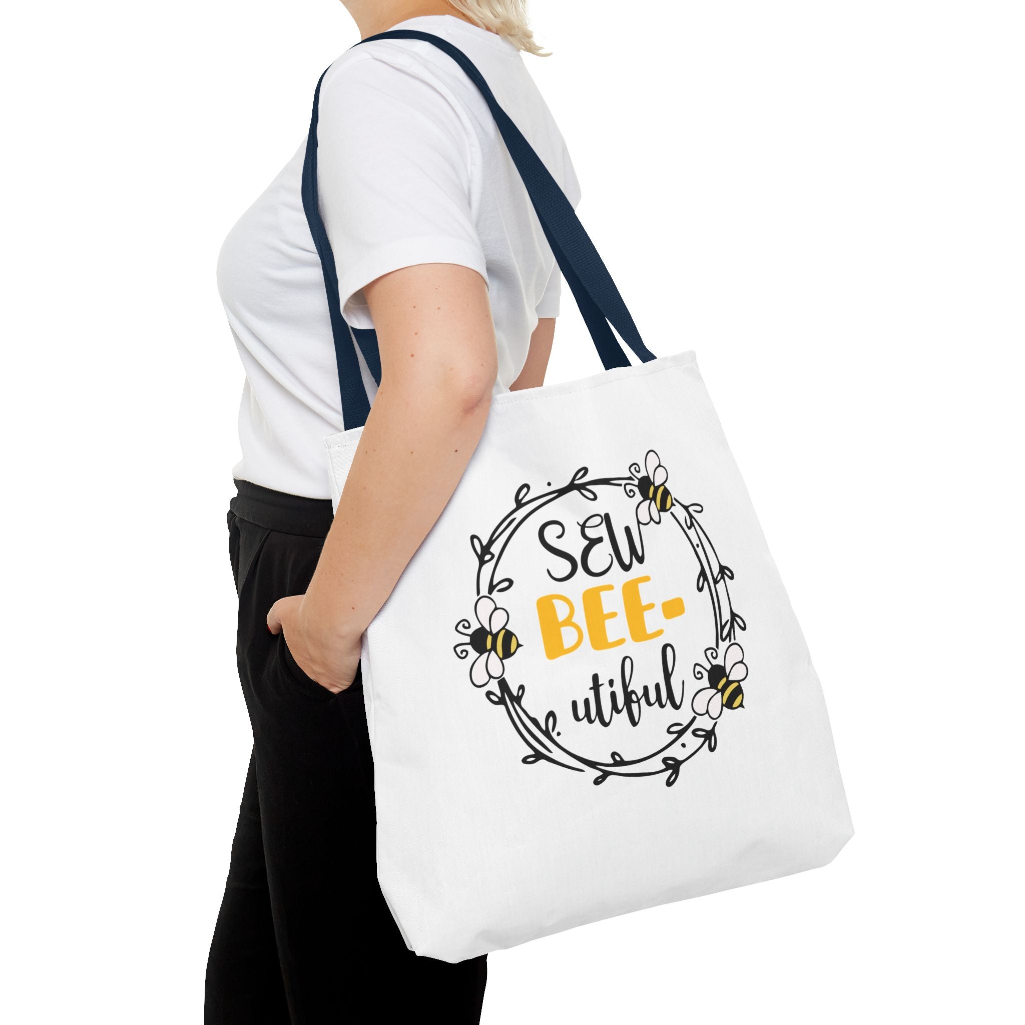 Sew Bee-utiful Tote Bag White | bee sewing craft motif