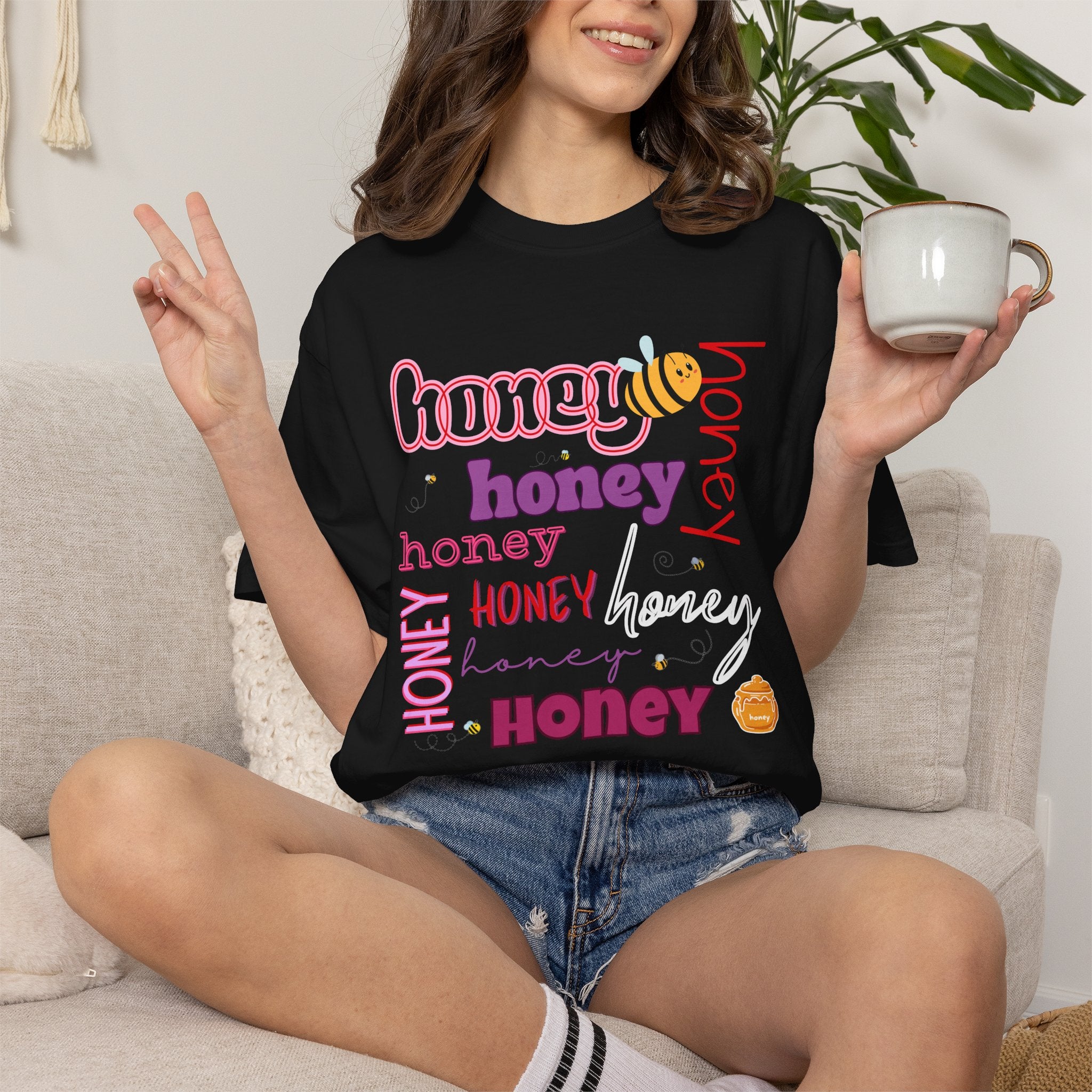 Honey Script Graphic T-Shirt — Playful Bee Typography Tee