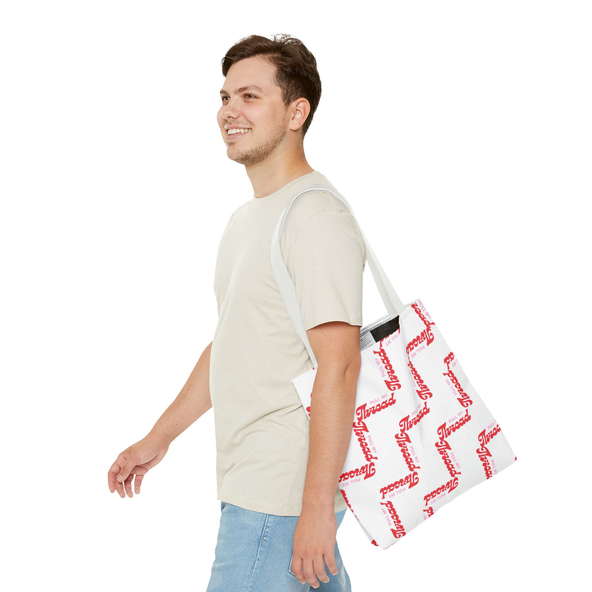 Retro Script 'Pull My Thread" Tote Bag — All-Over Print Fashion Tote