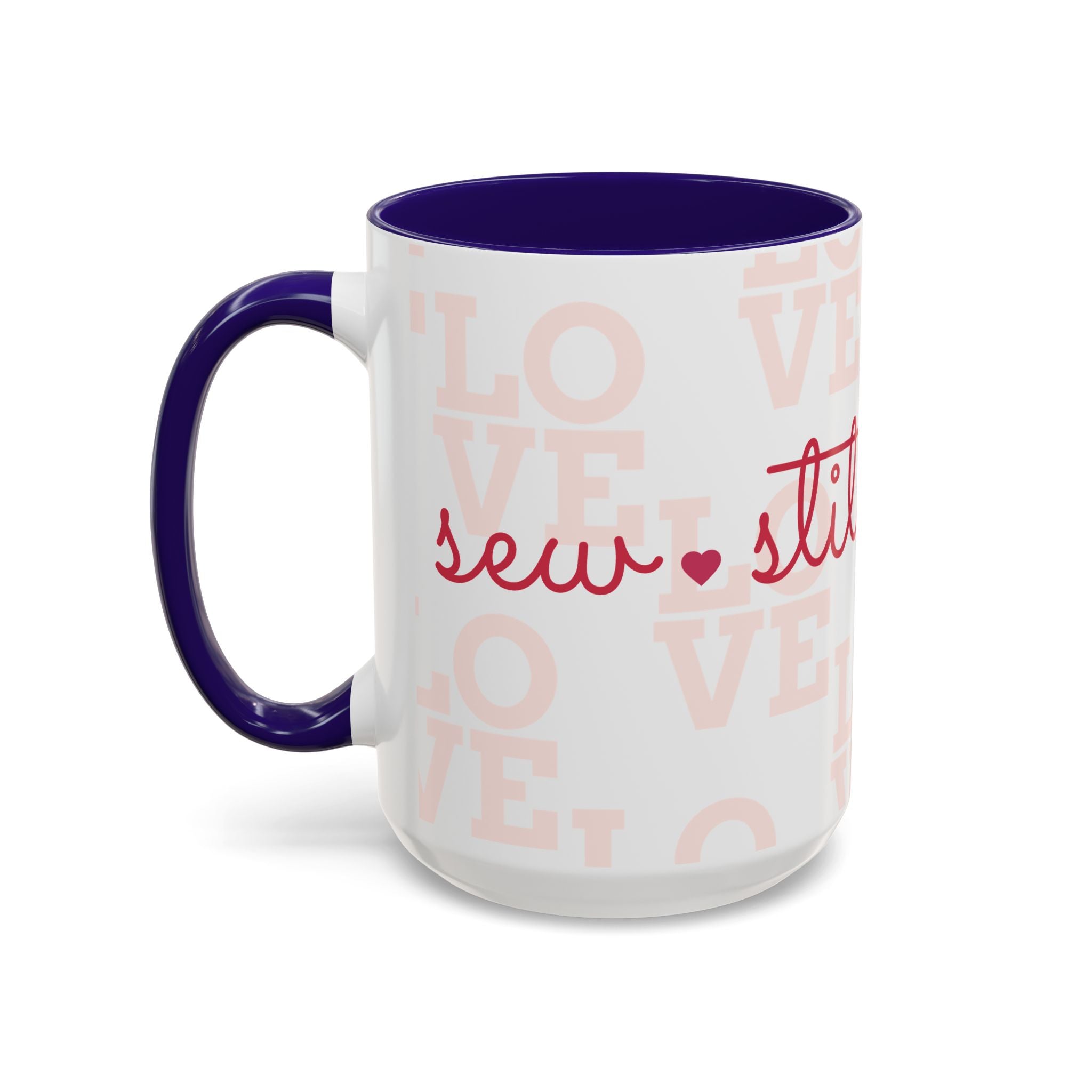 Love Quilting script mug | Colorful ceramic coffee cup