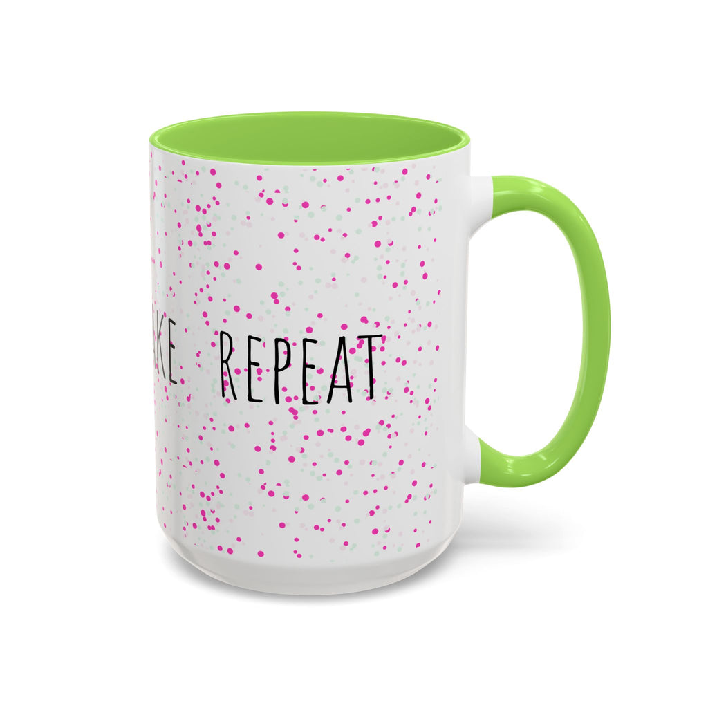 Eat Sleep Bake Repeat Mug | Pink Confetti Ceramic Coffee Cup (11oz, 15oz)