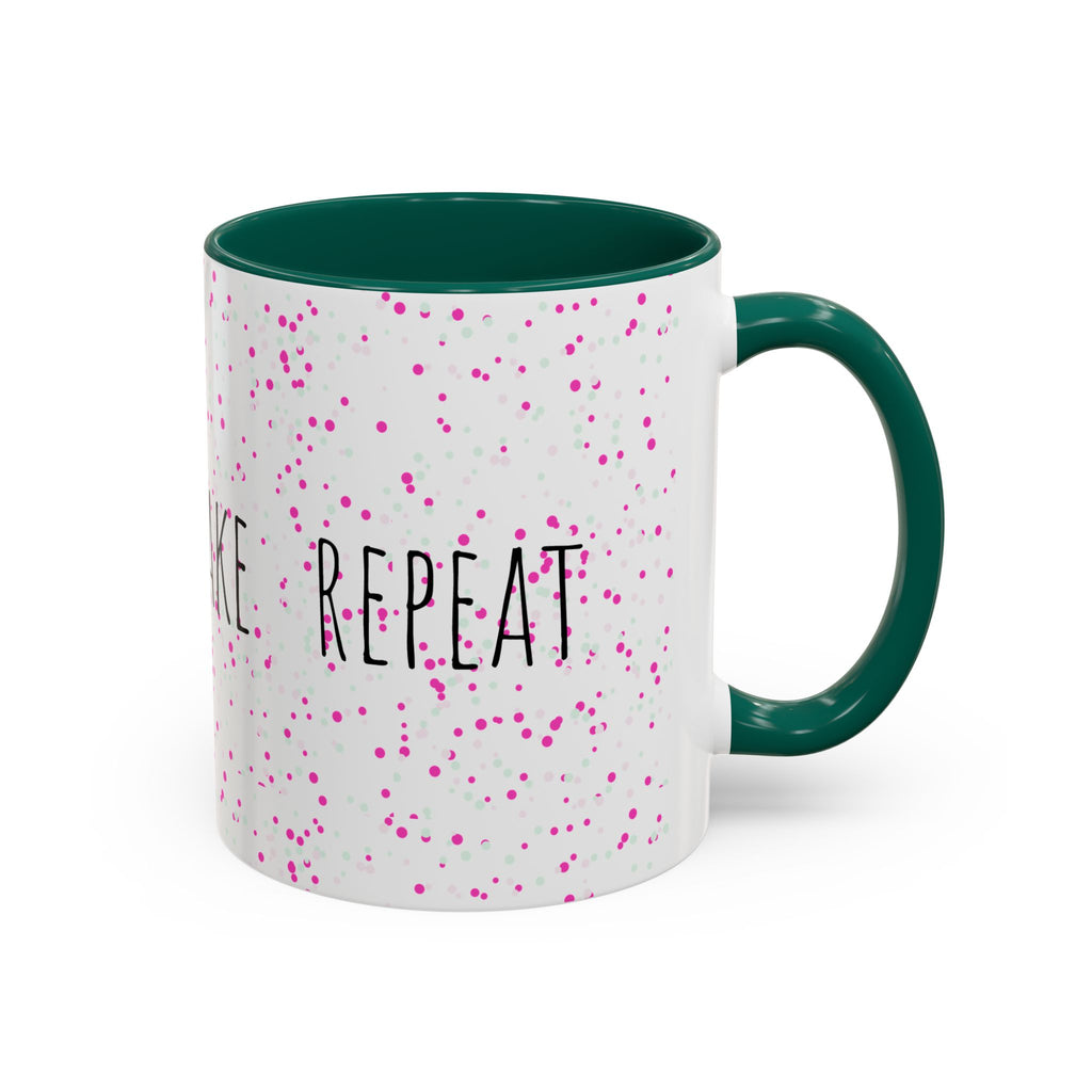 Eat Sleep Bake Repeat Mug | Pink Confetti Ceramic Coffee Cup (11oz, 15oz)