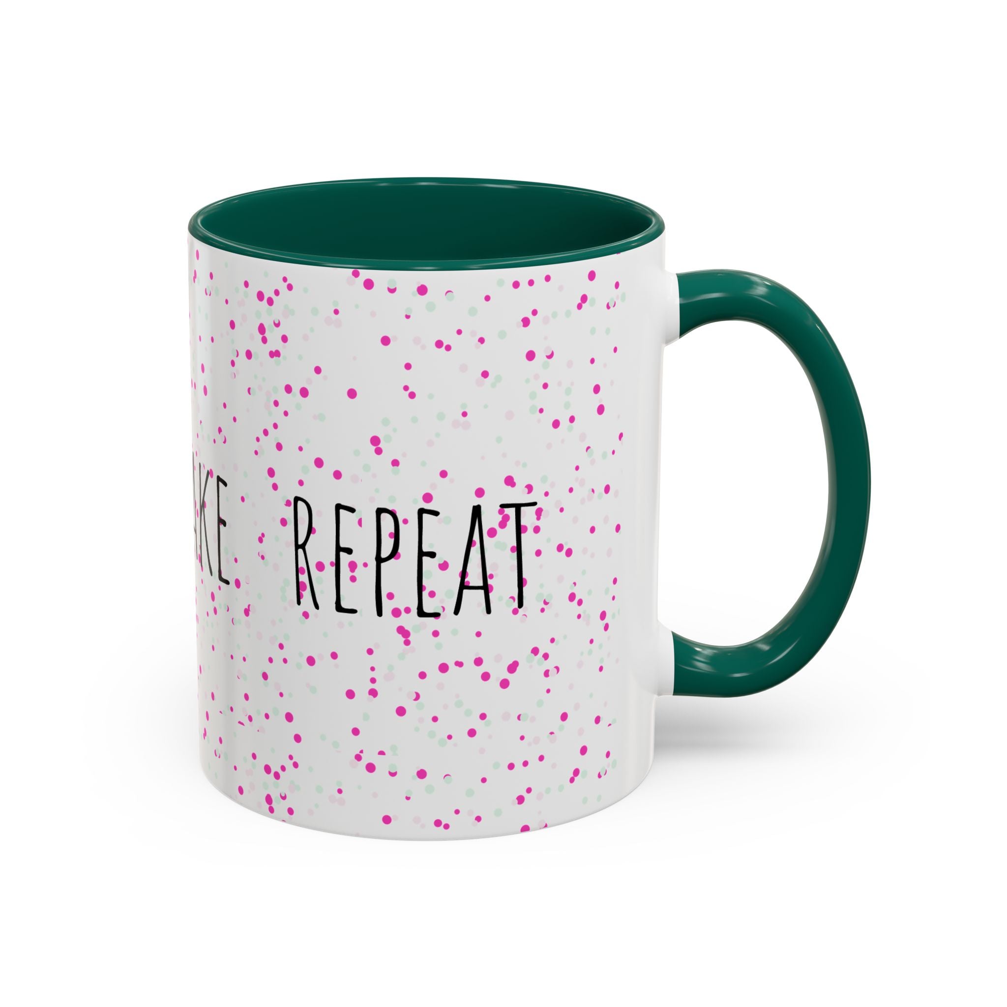 Eat Sleep Bake Repeat Mug | Pink Confetti Ceramic Coffee Cup (11oz, 15oz)
