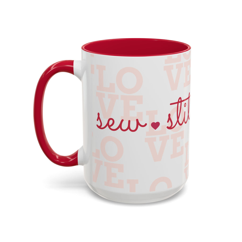 Love Quilting script mug | Colorful ceramic coffee cup