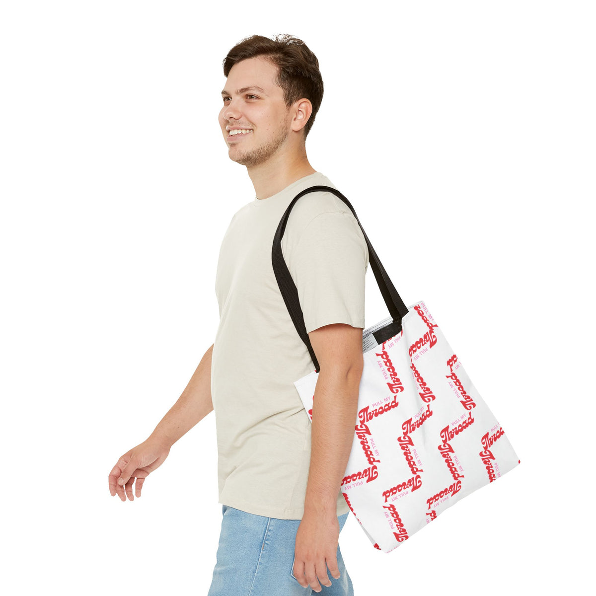 Retro Script 'Pull My Thread" Tote Bag — All-Over Print Fashion Tote