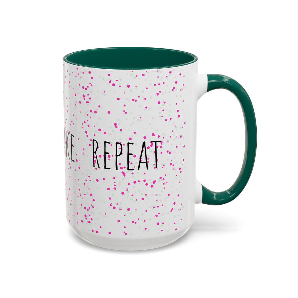 Eat Sleep Bake Repeat Mug | Pink Confetti Ceramic Coffee Cup (11oz, 15oz)
