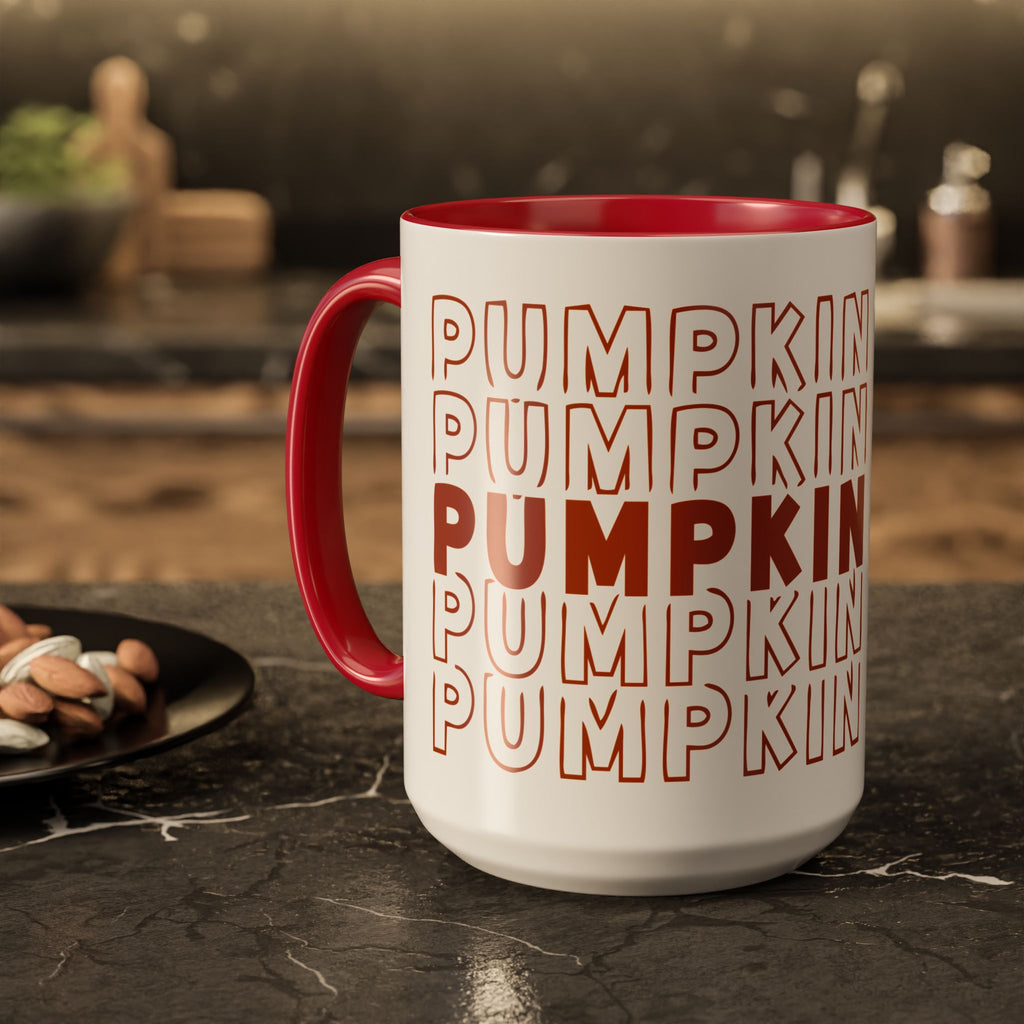 Pumpkin Spice Mug — Repeating 'SPICE' Retro Fall Coffee Cup (11oz/15oz)