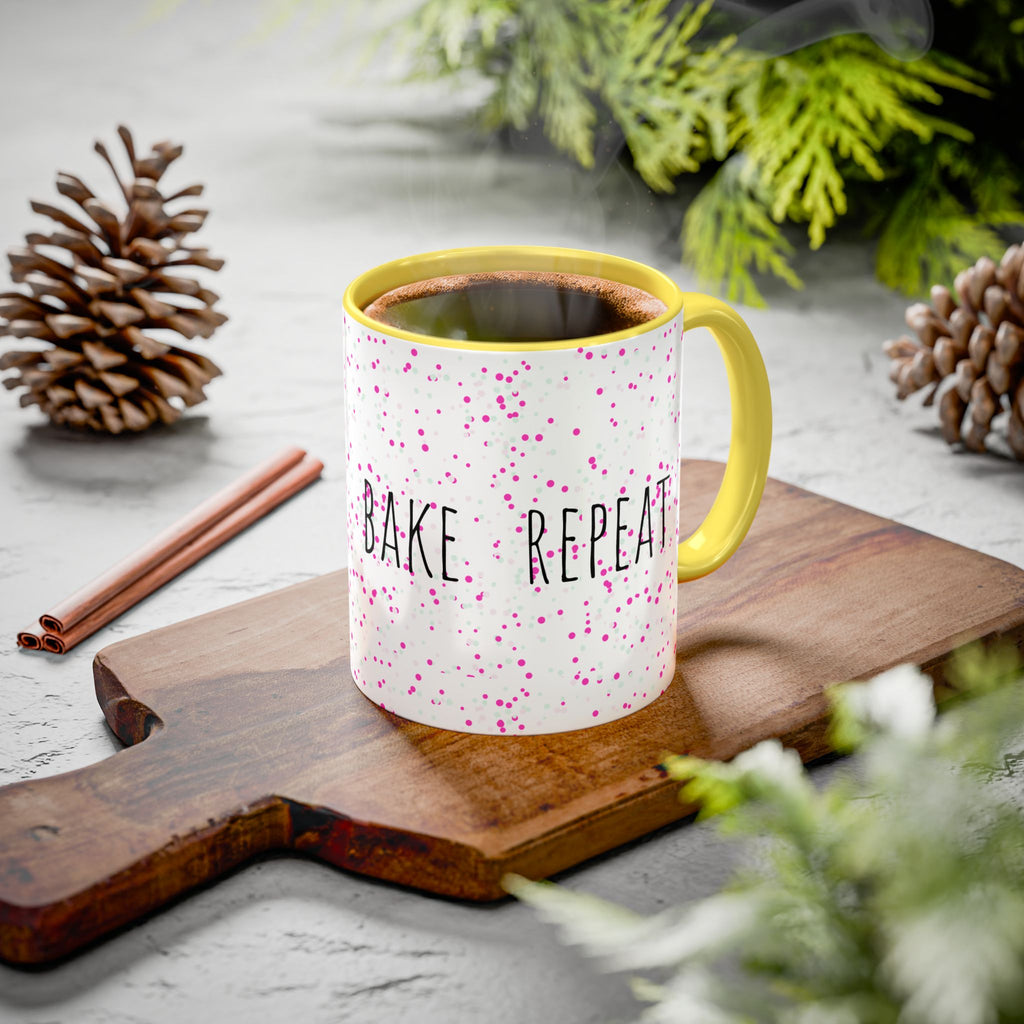 Eat Sleep Bake Repeat Mug | Pink Confetti Ceramic Coffee Cup (11oz, 15oz)