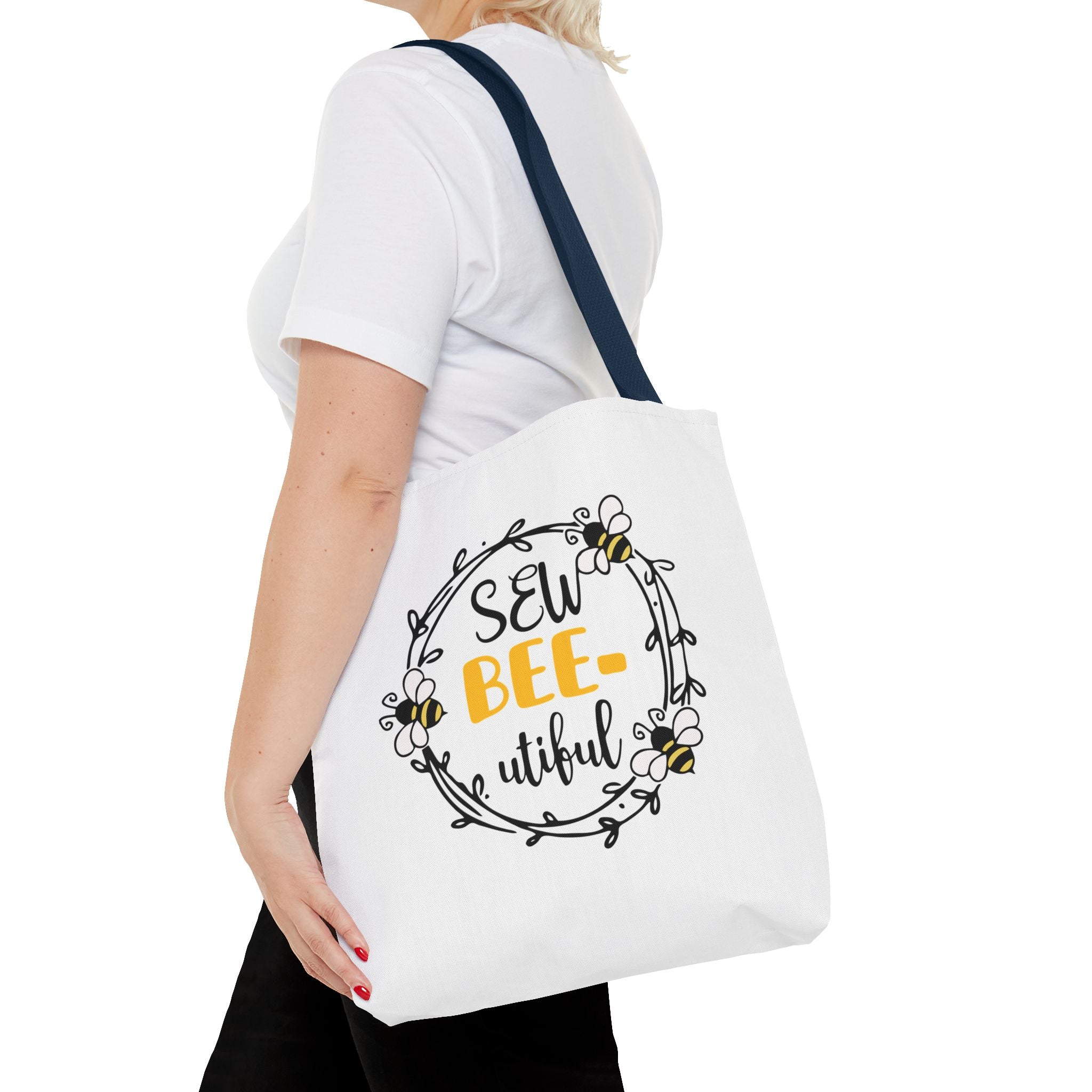 Sew Bee-utiful Tote Bag White | bee sewing craft motif