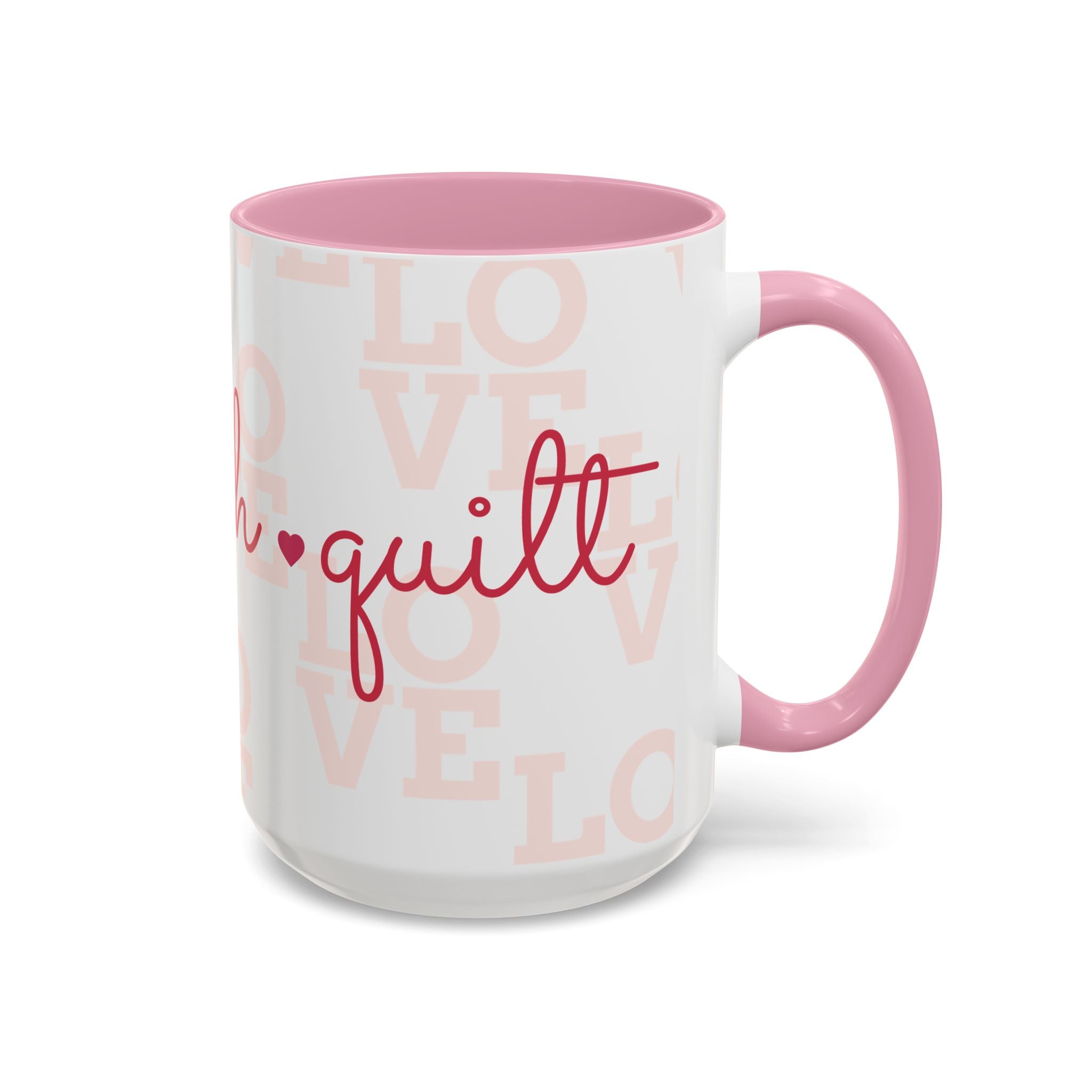Love Quilting script mug | Colorful ceramic coffee cup