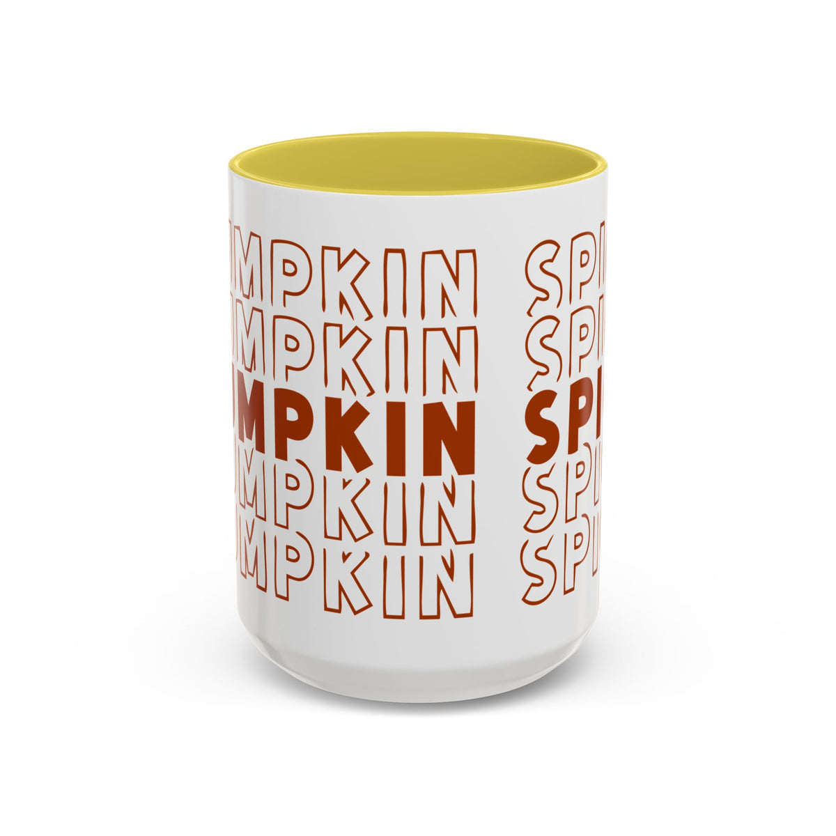Pumpkin Spice Mug — Repeating 'SPICE' Retro Fall Coffee Cup (11oz/15oz)