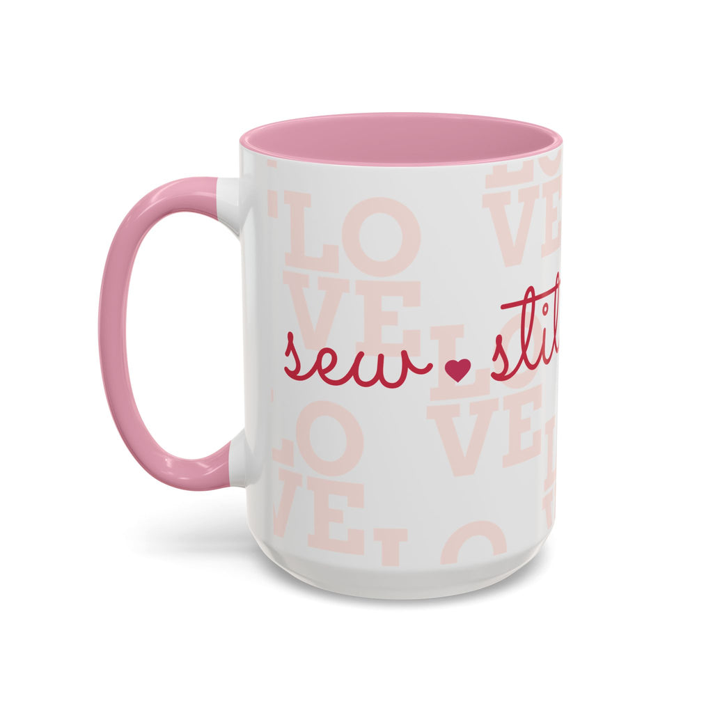 Love Quilting script mug | Colorful ceramic coffee cup