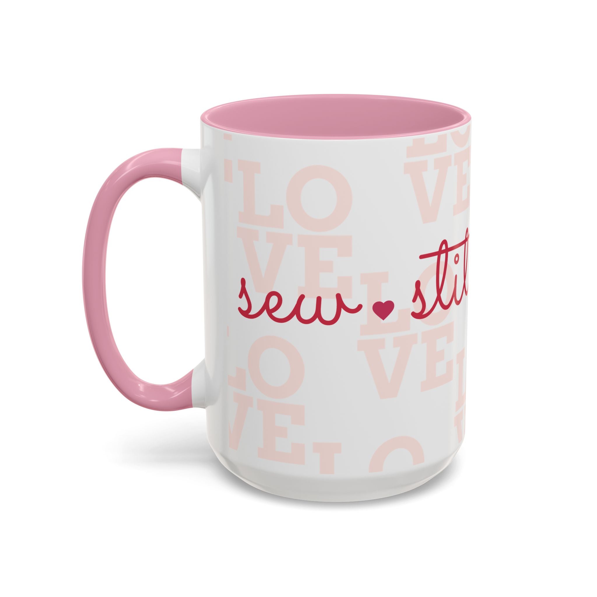Love Quilting script mug | Colorful ceramic coffee cup