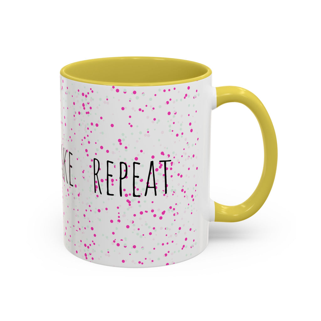 Eat Sleep Bake Repeat Mug | Pink Confetti Ceramic Coffee Cup (11oz, 15oz)