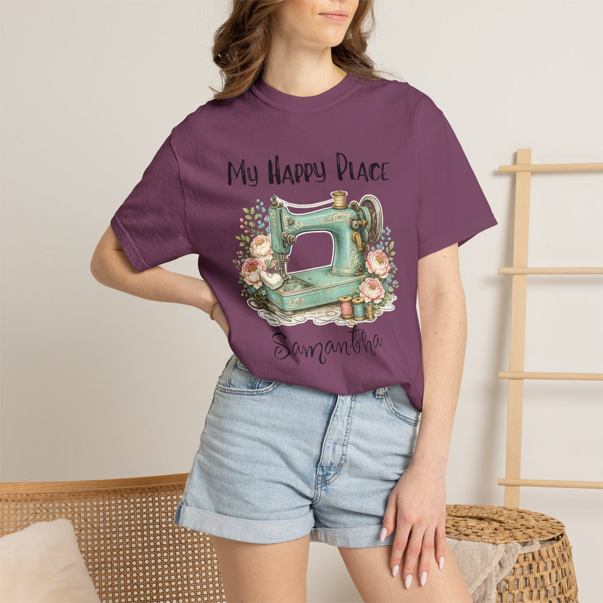 Sewing Lover T-Shirt — "My Happy Place" Vintage Sewing Machine Tee