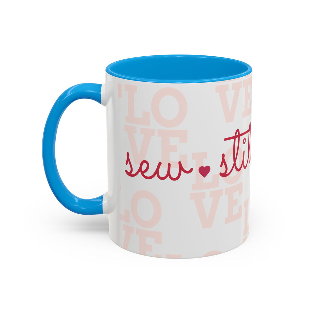 Love Quilting script mug | Colorful ceramic coffee cup