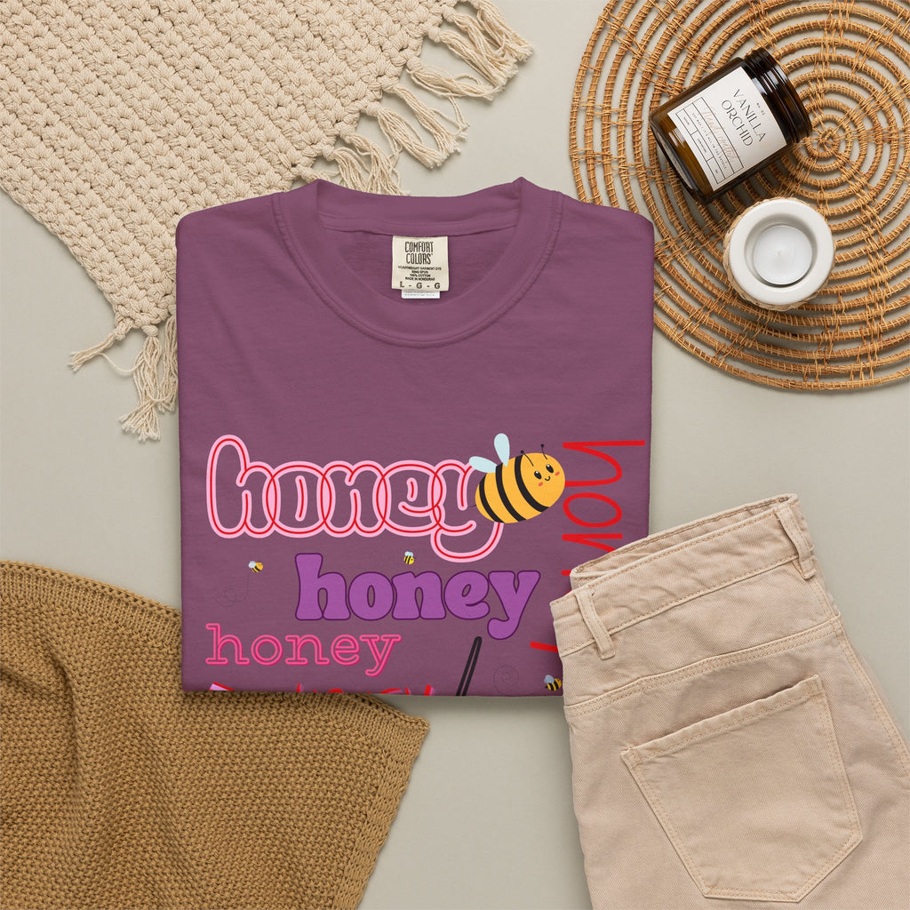 Honey Script Graphic T-Shirt — Playful Bee Typography Tee