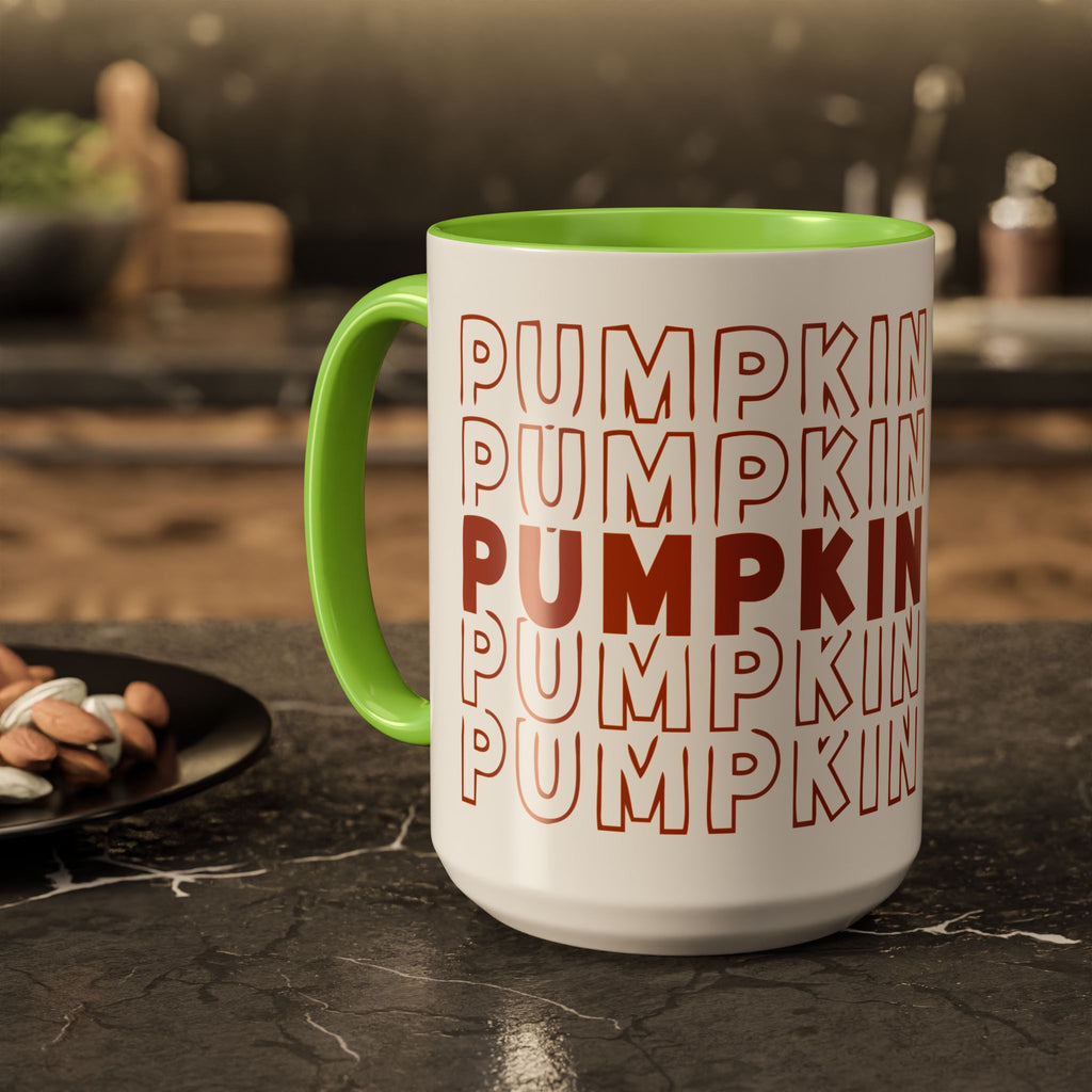 Pumpkin Spice Mug — Repeating 'SPICE' Retro Fall Coffee Cup (11oz/15oz)