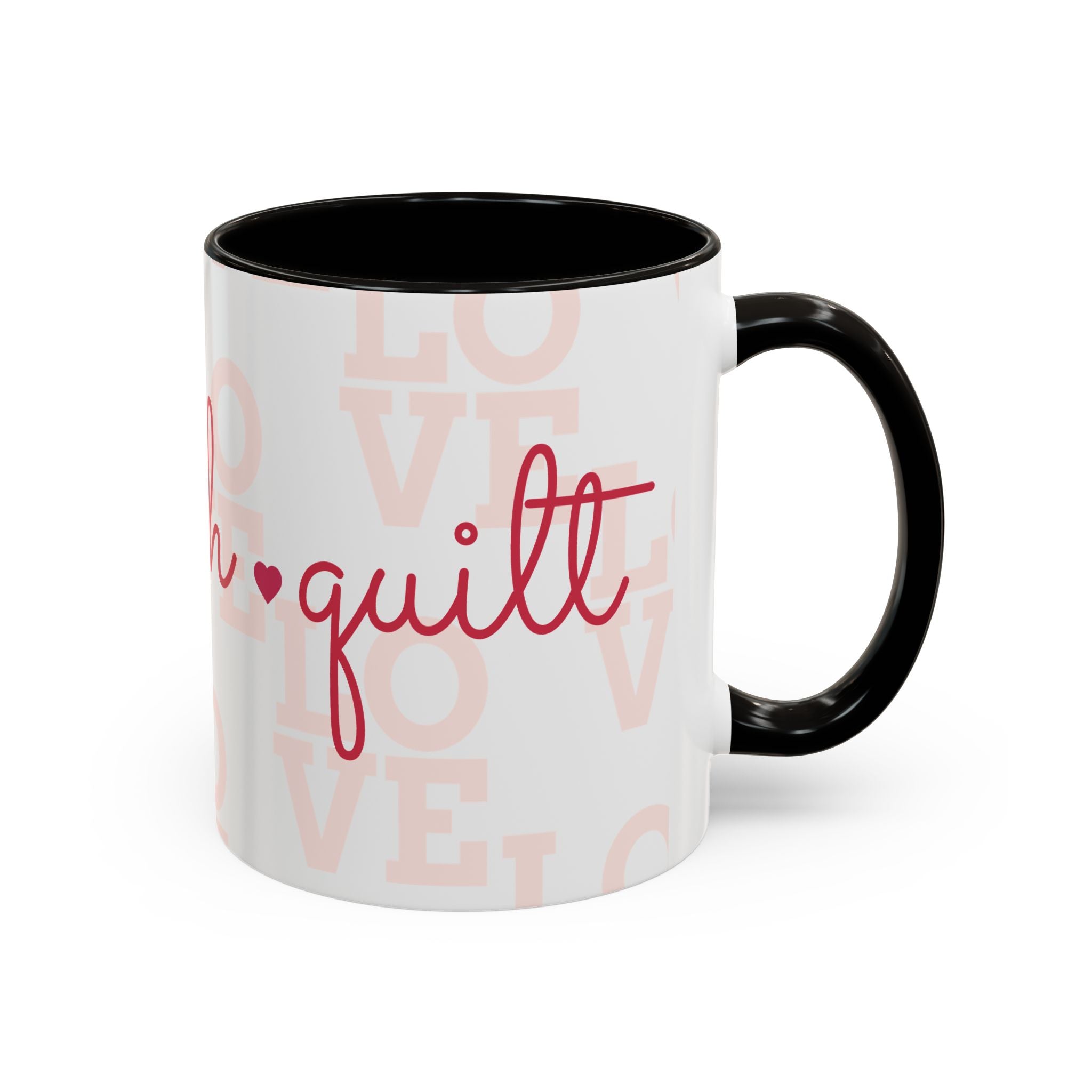 Love Quilting script mug | Colorful ceramic coffee cup