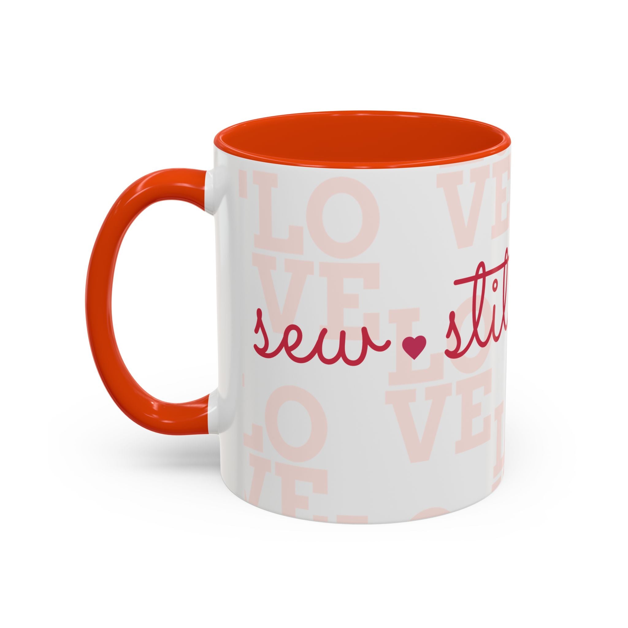 Love Quilting script mug | Colorful ceramic coffee cup