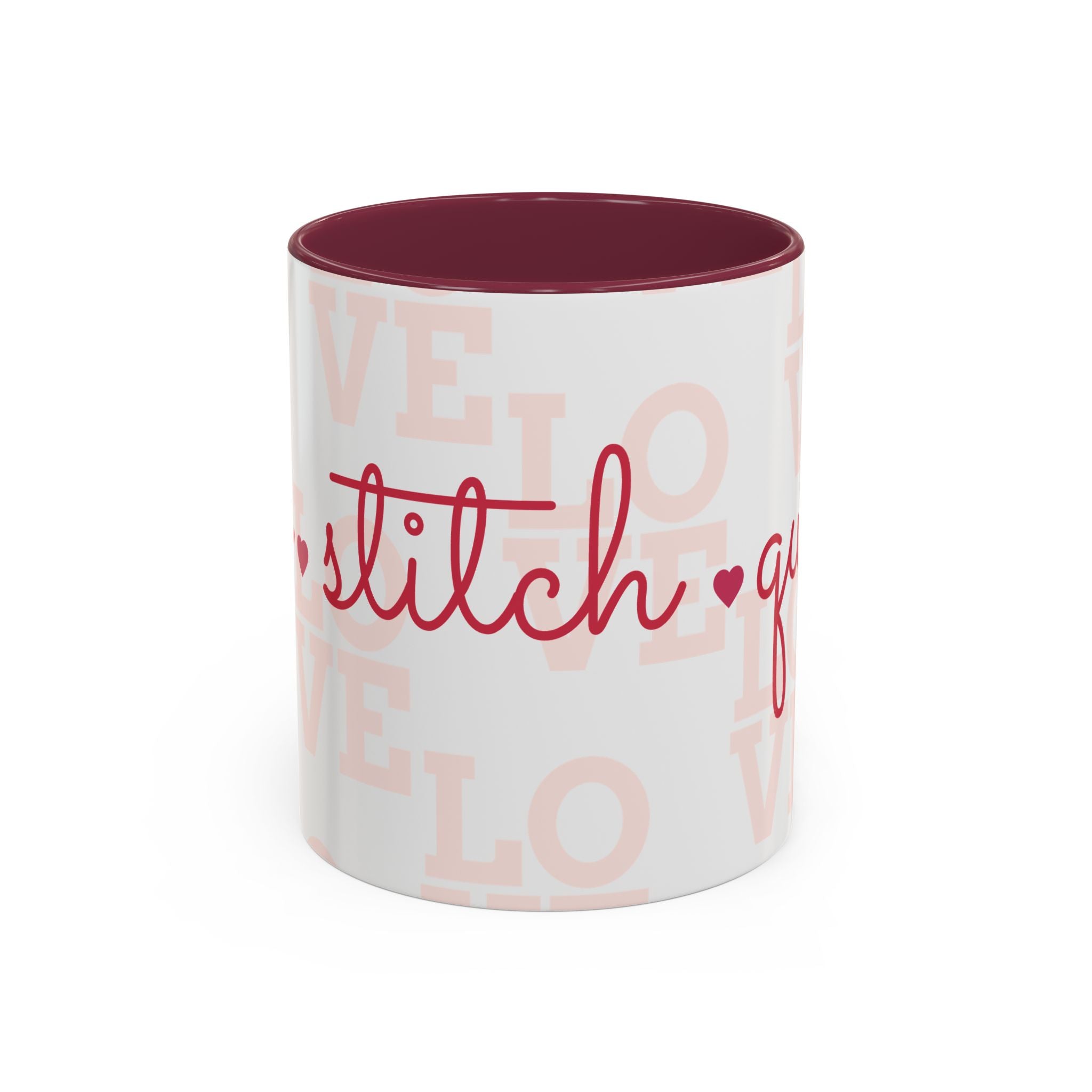 Love Quilting script mug | Colorful ceramic coffee cup
