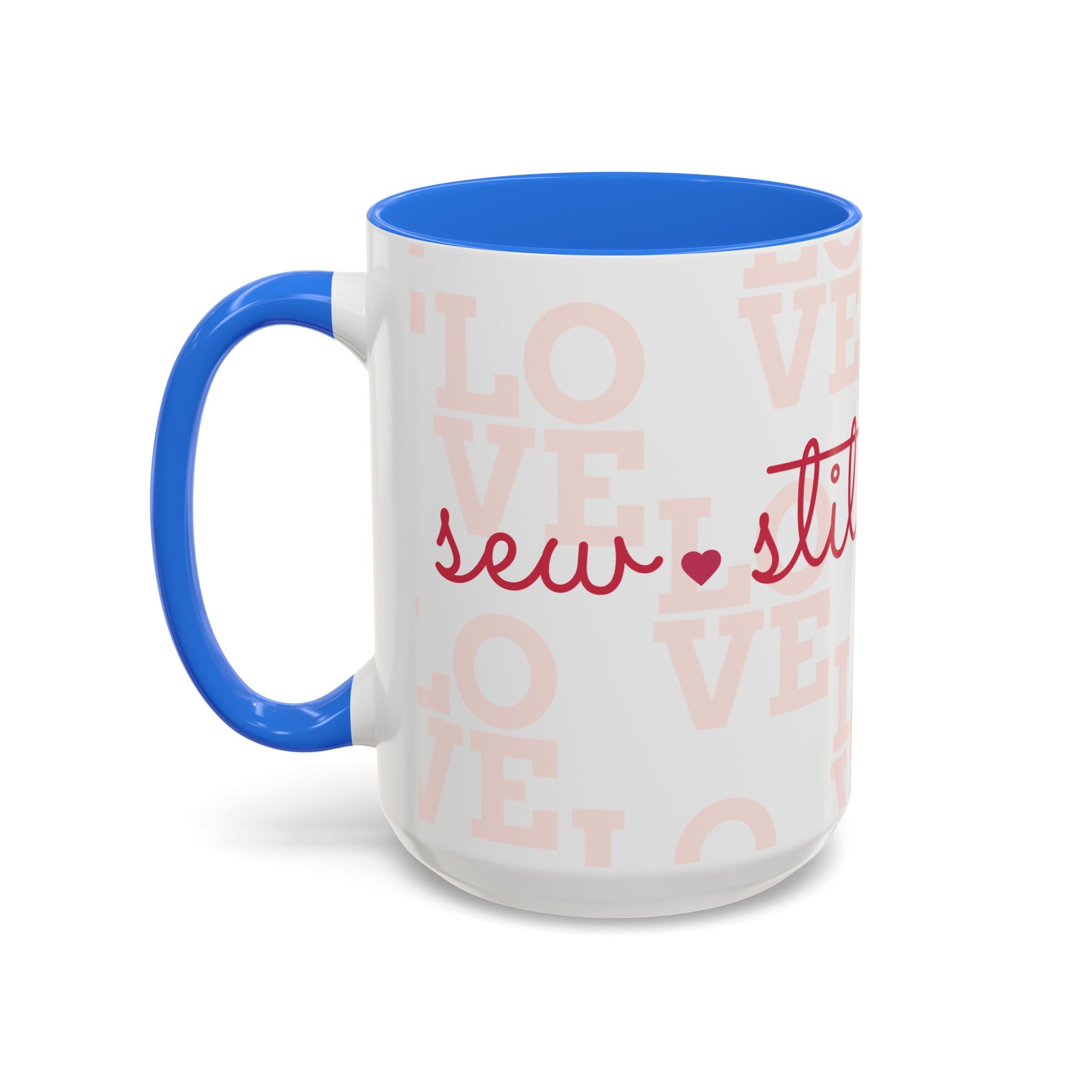 Love Quilting script mug | Colorful ceramic coffee cup