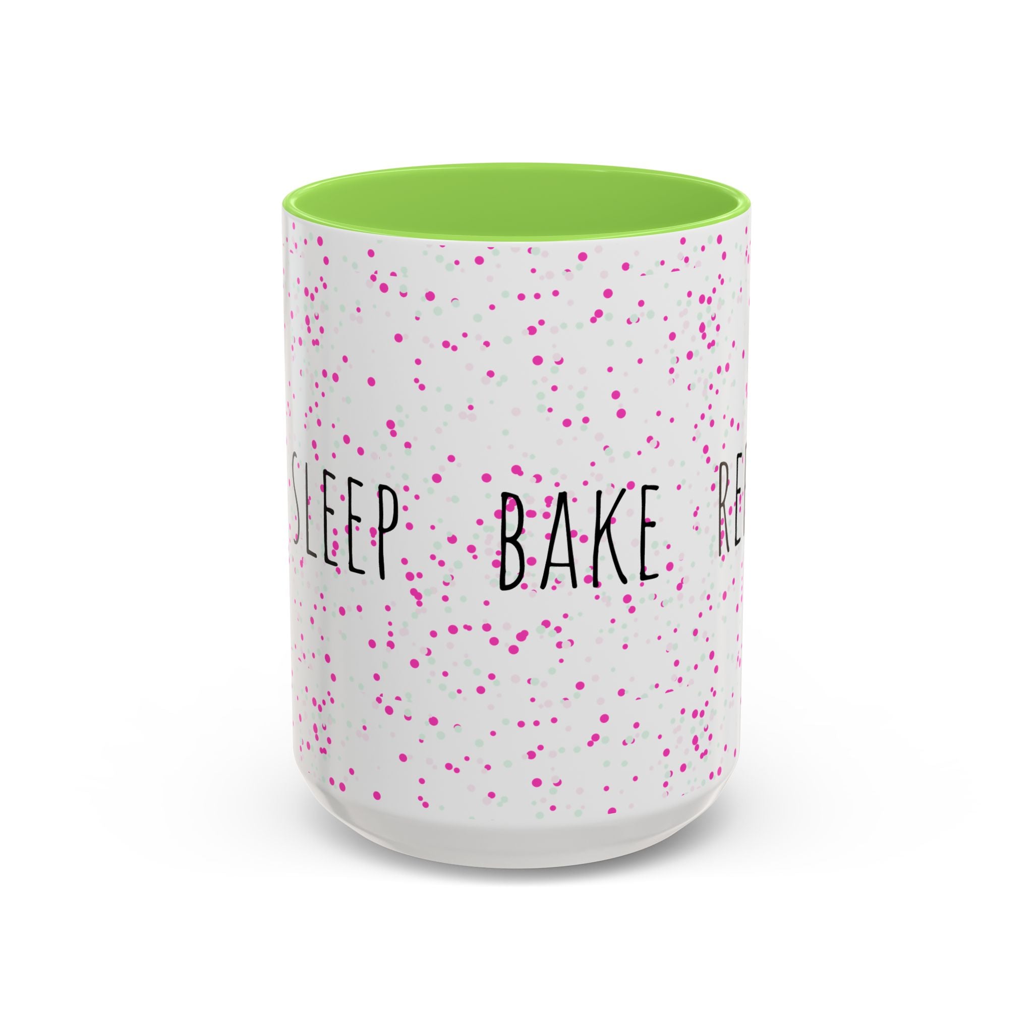 Eat Sleep Bake Repeat Mug | Pink Confetti Ceramic Coffee Cup (11oz, 15oz)