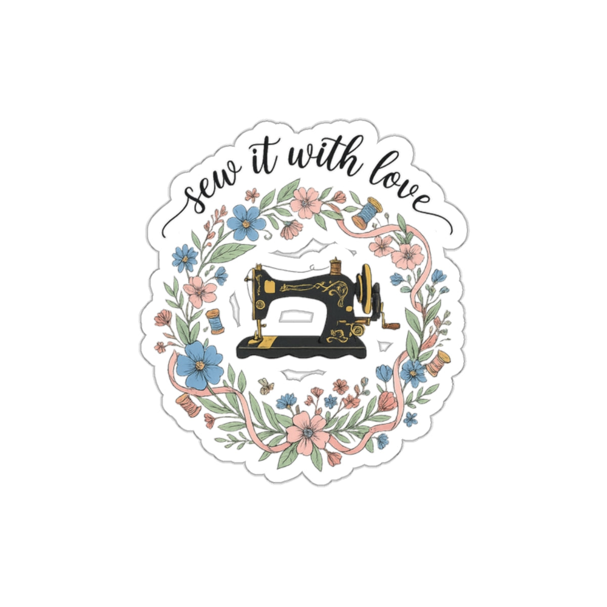 Sew It With Love, Floral Wreath | Die-Cut Stickers