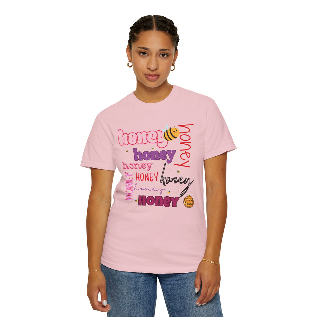 Honey Script Graphic T-Shirt — Playful Bee Typography Tee