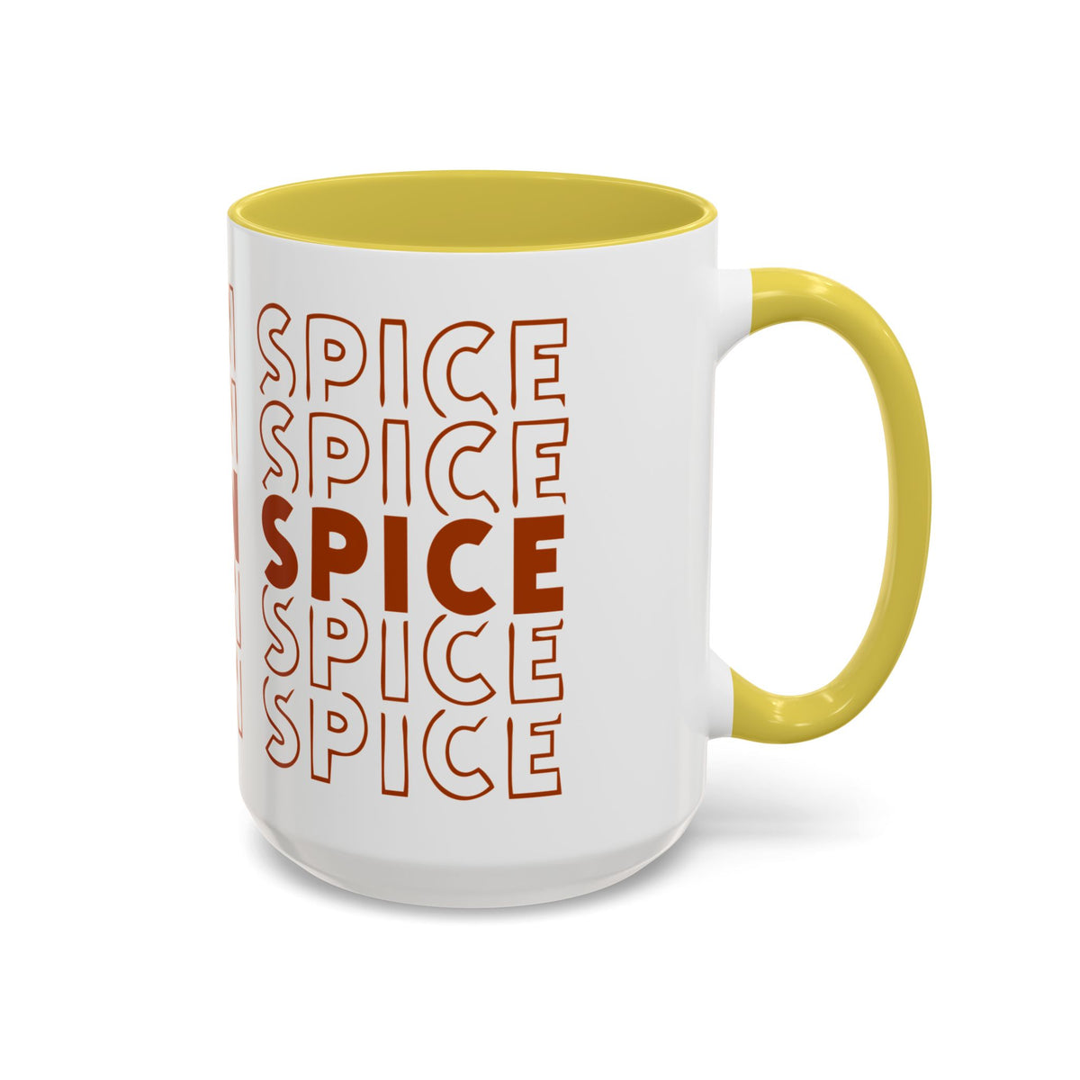 Pumpkin Spice Mug — Repeating 'SPICE' Retro Fall Coffee Cup (11oz/15oz)