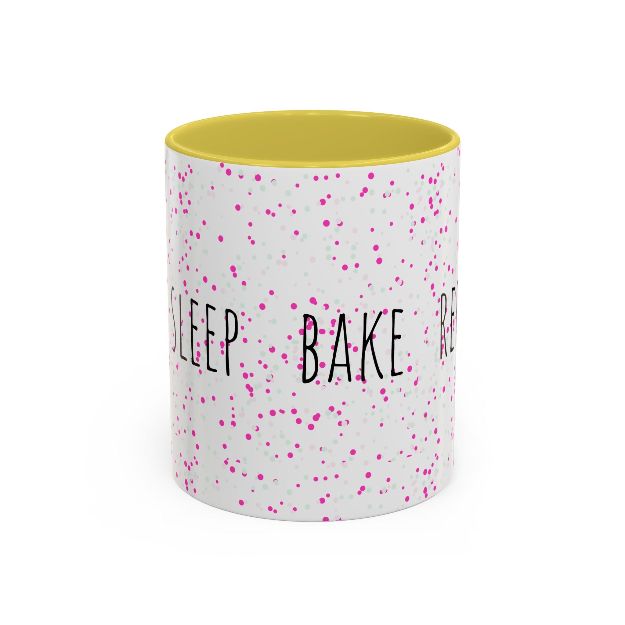 Eat Sleep Bake Repeat Mug | Pink Confetti Ceramic Coffee Cup (11oz, 15oz)