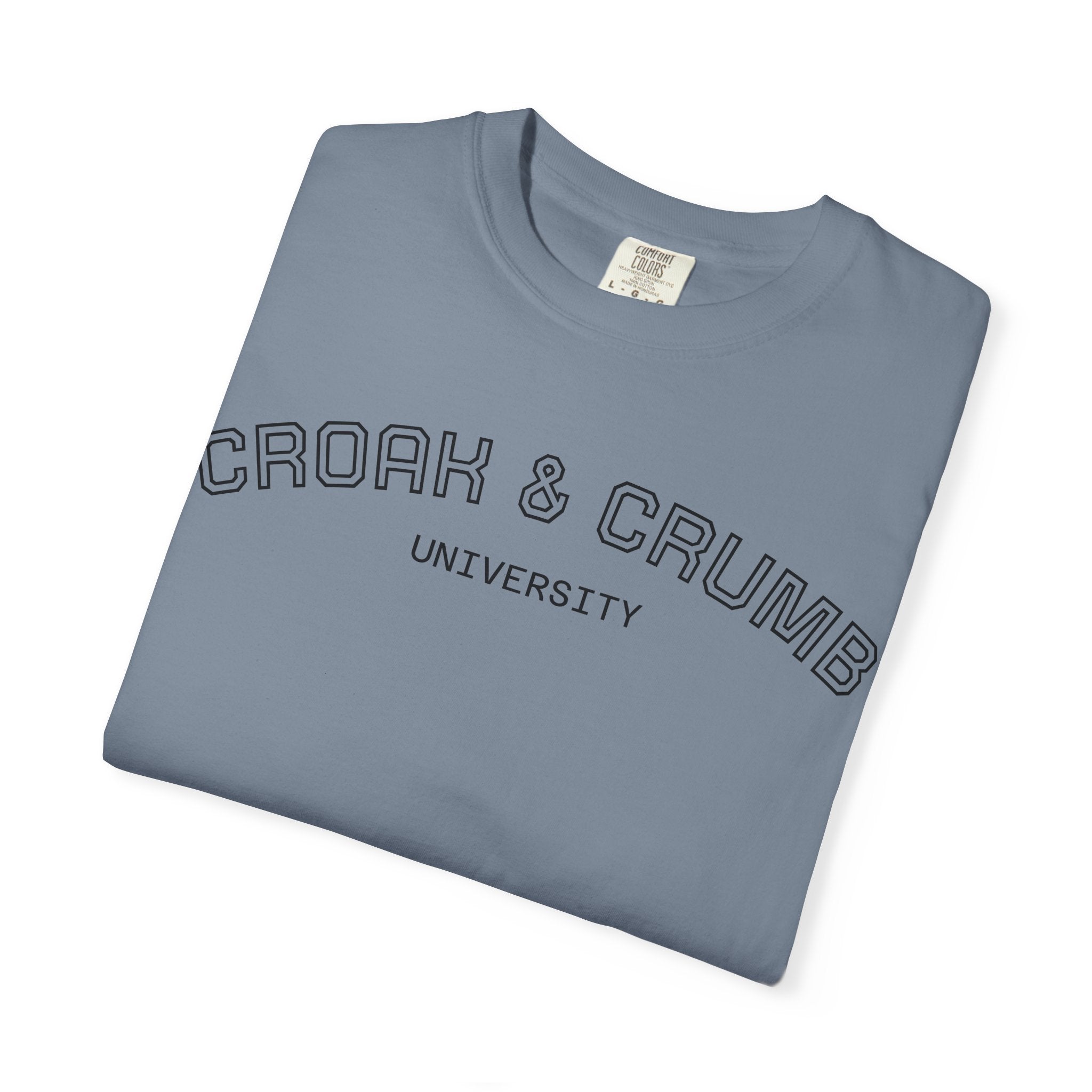 Croak & Crumb University shirt | Collegiate outline text tee