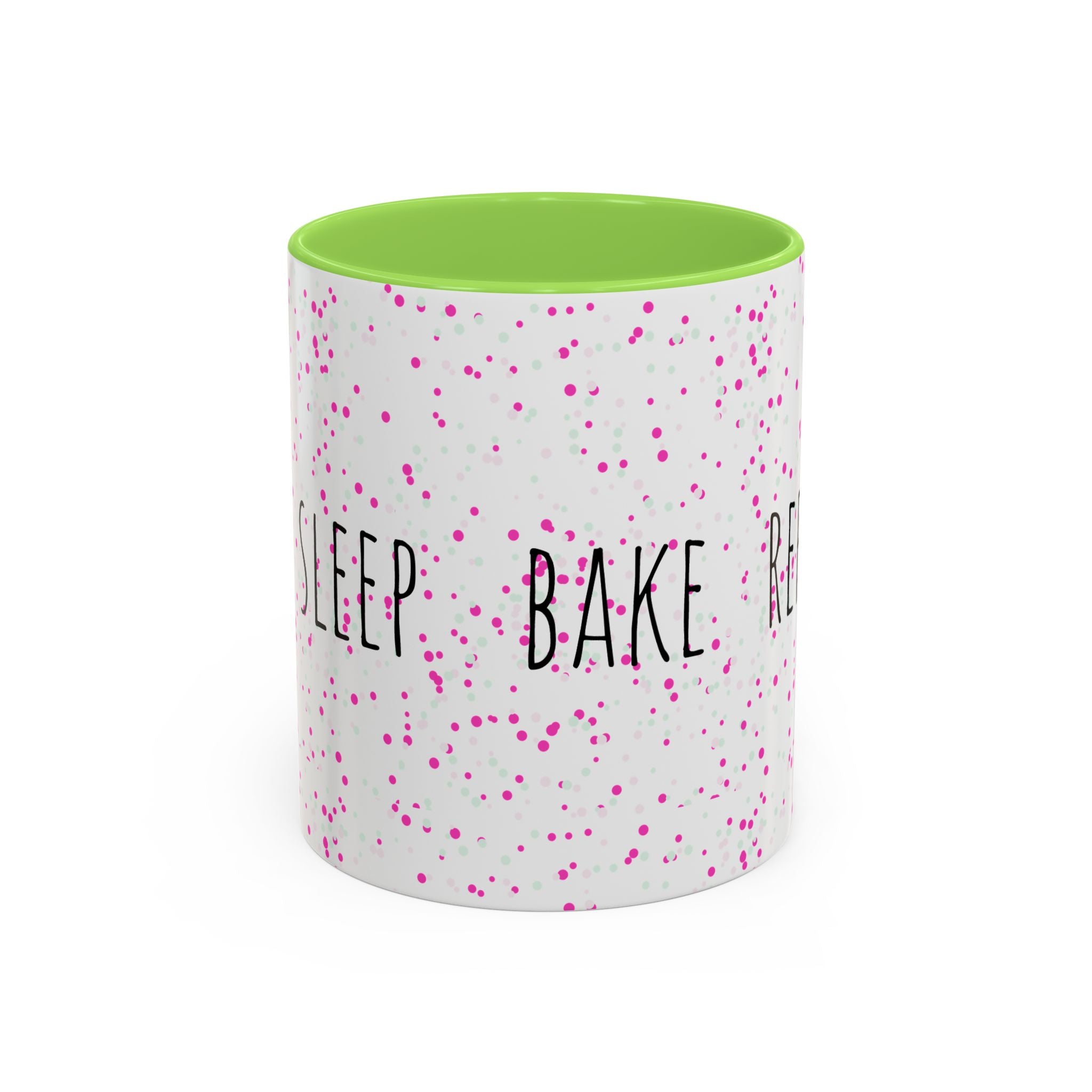 Eat Sleep Bake Repeat Mug | Pink Confetti Ceramic Coffee Cup (11oz, 15oz)