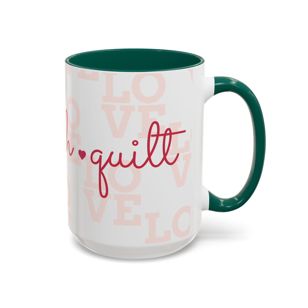 Love Quilting script mug | Colorful ceramic coffee cup