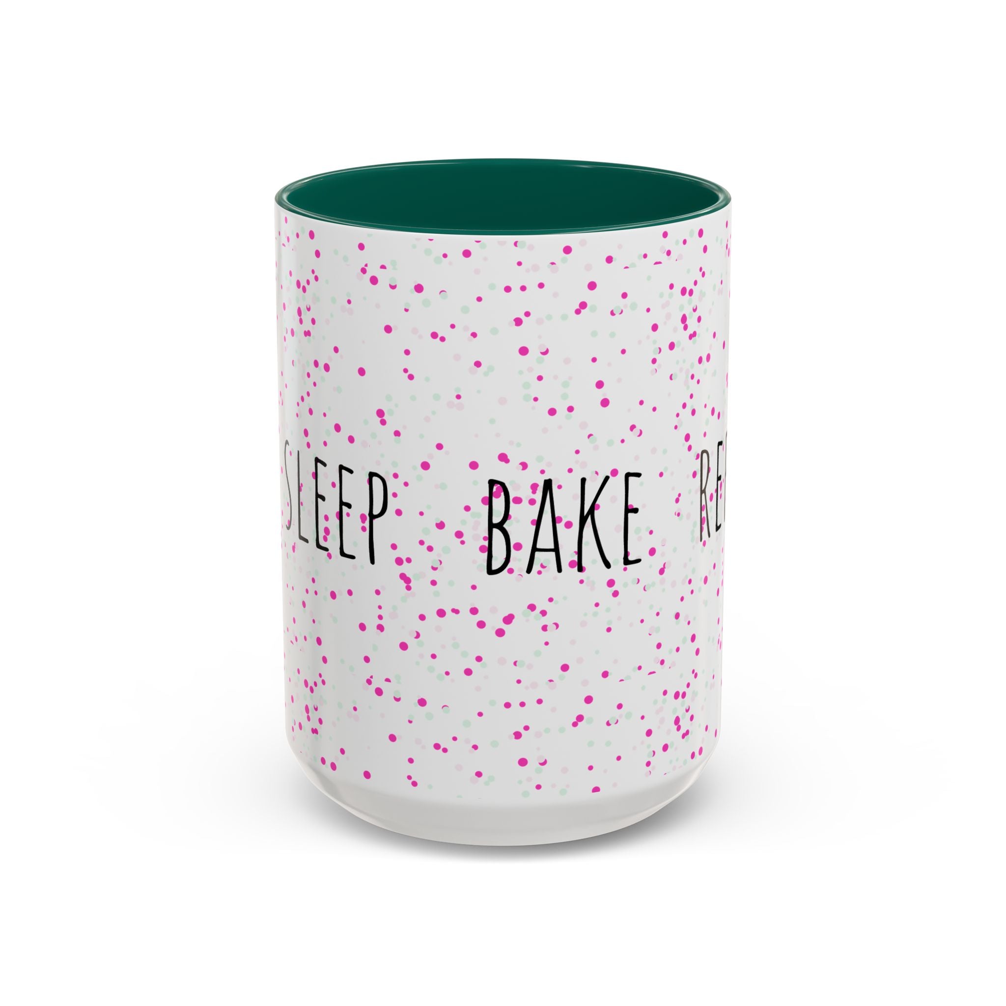 Eat Sleep Bake Repeat Mug | Pink Confetti Ceramic Coffee Cup (11oz, 15oz)