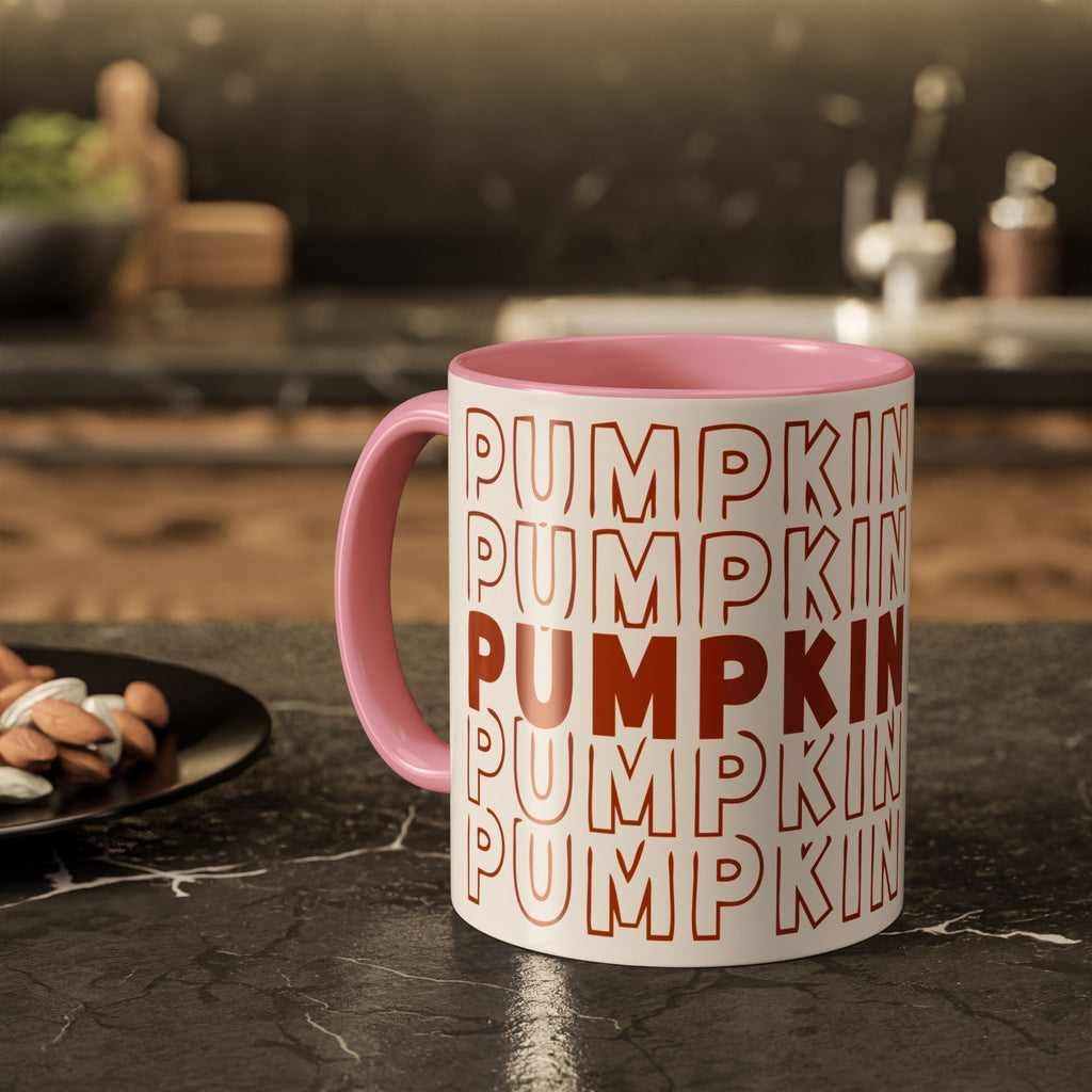 Pumpkin Spice Mug — Repeating 'SPICE' Retro Fall Coffee Cup (11oz/15oz)