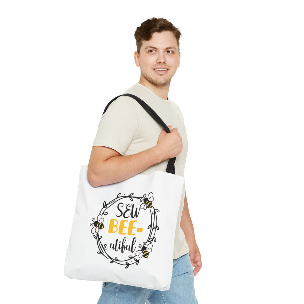 Sew Bee-utiful Tote Bag White | bee sewing craft motif
