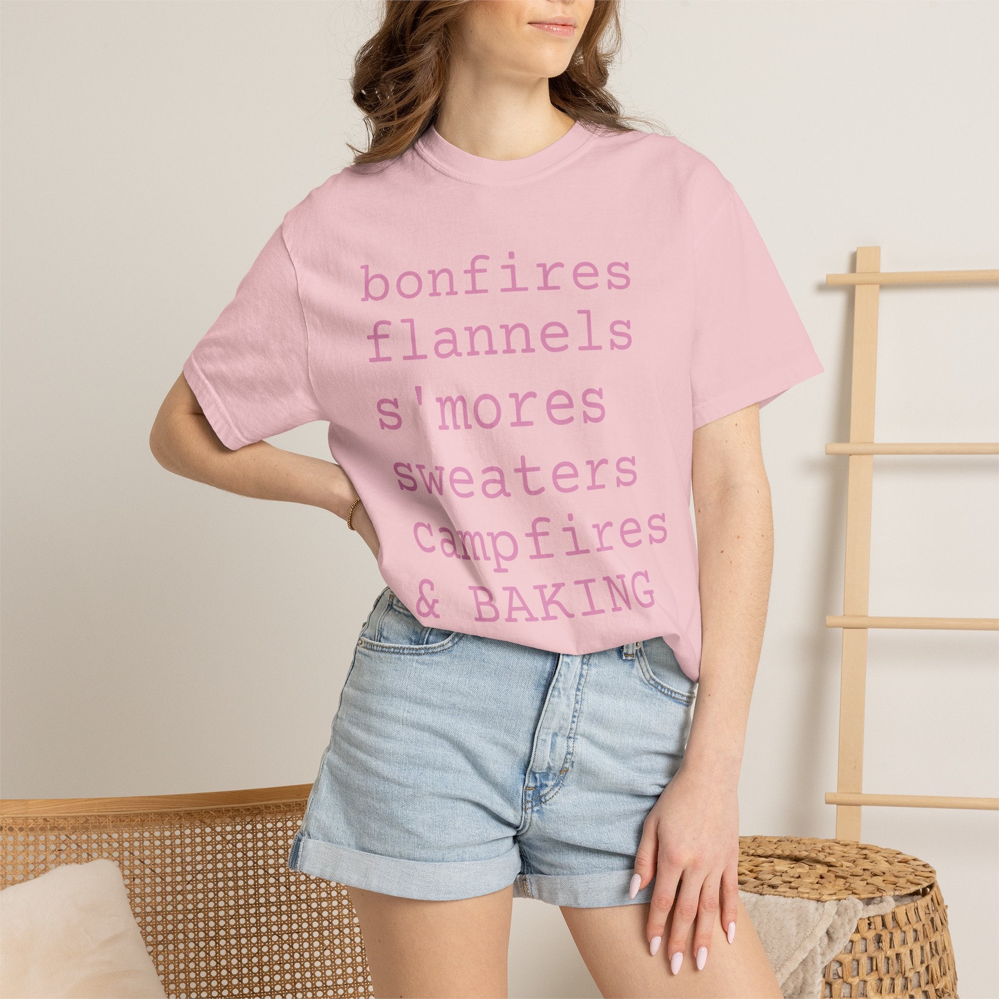 bonfires flannels s'mores sweaters campfires & BAKING T-shirt | Cozy Fall Typography Tee